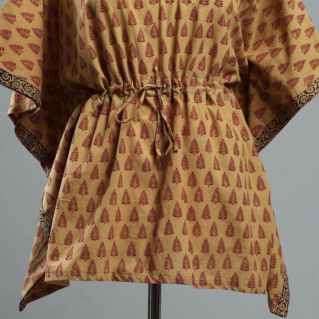 ITOKRI CASUALS Brown - Bagh Block Printed Cotton Kaftan with Tie-Up Waist (Short) - view 2