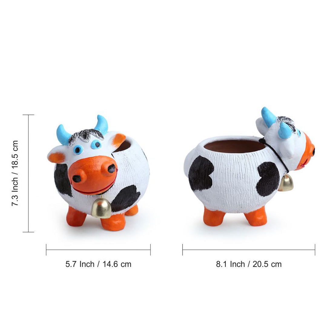 EXCLUSIVELANE 'Playful Cow' Handmade & Handpainted Terracotta Planter Pot (8 Inch) - view 7