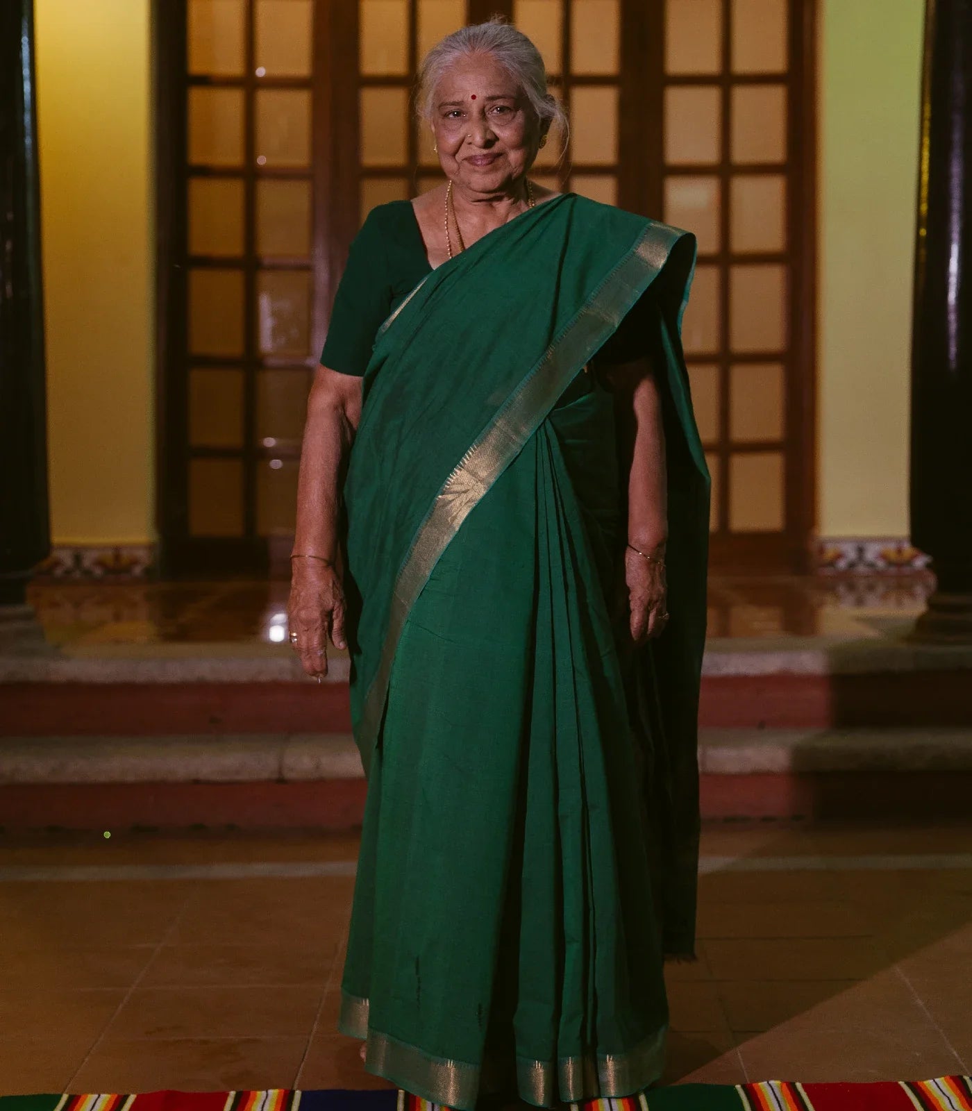 RmKV Dark Green Handloom Mangalagiri Cotton Saree With Zari Border