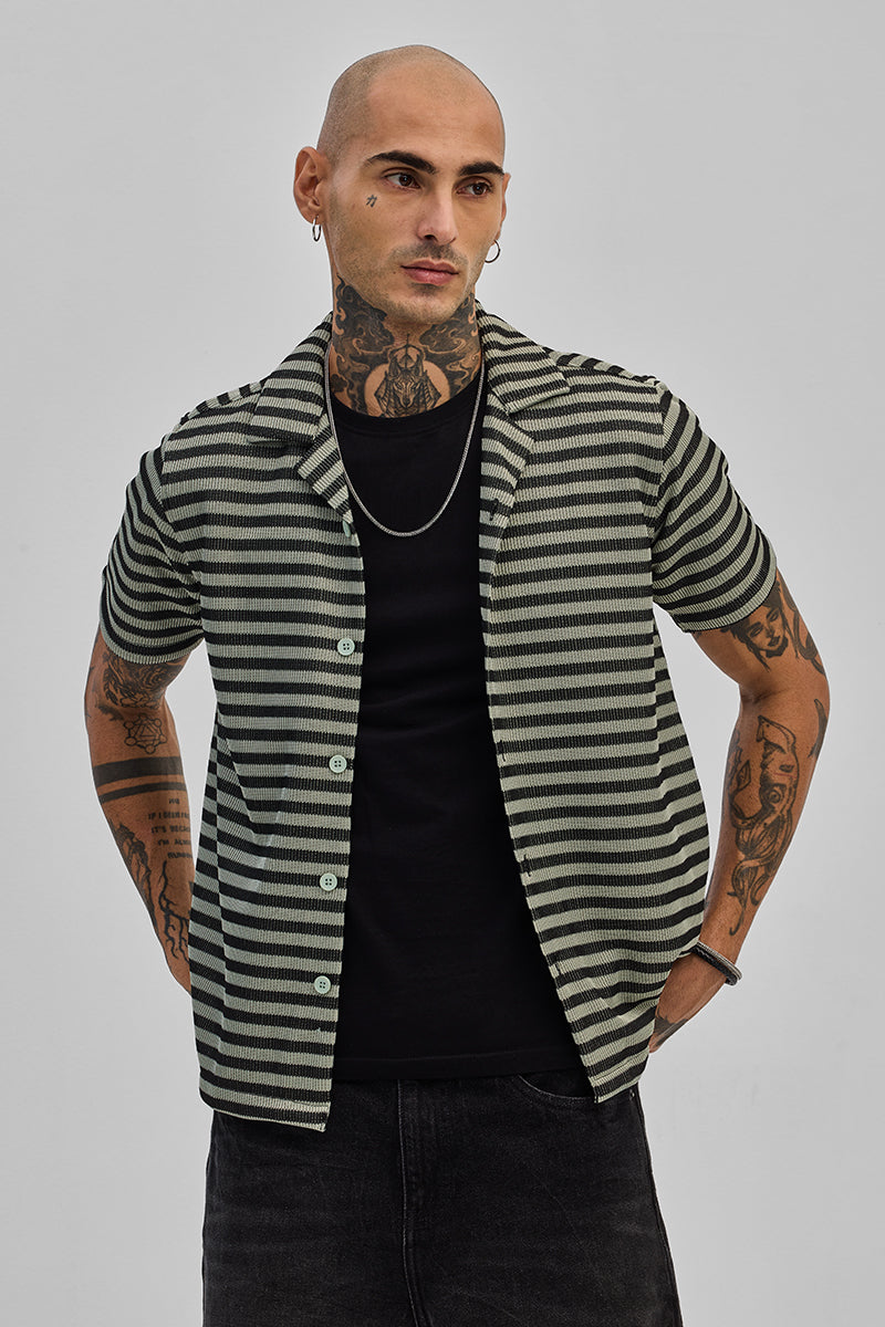 SNITCH Light Green Textured Stripes Shirt