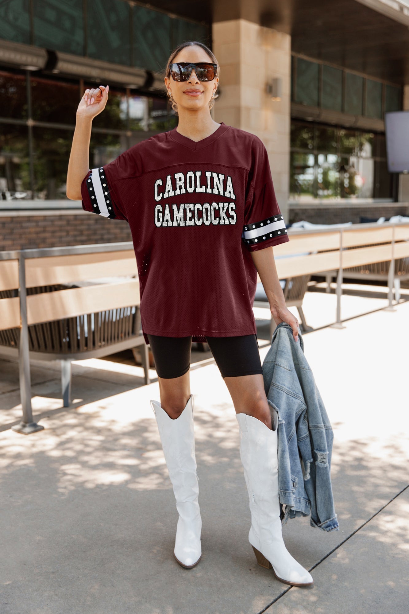 GC South Carolina Gamecocks Until Kickoff Oversized V-neck Rhinestone-striped Trim Fashion Jersey - view 3