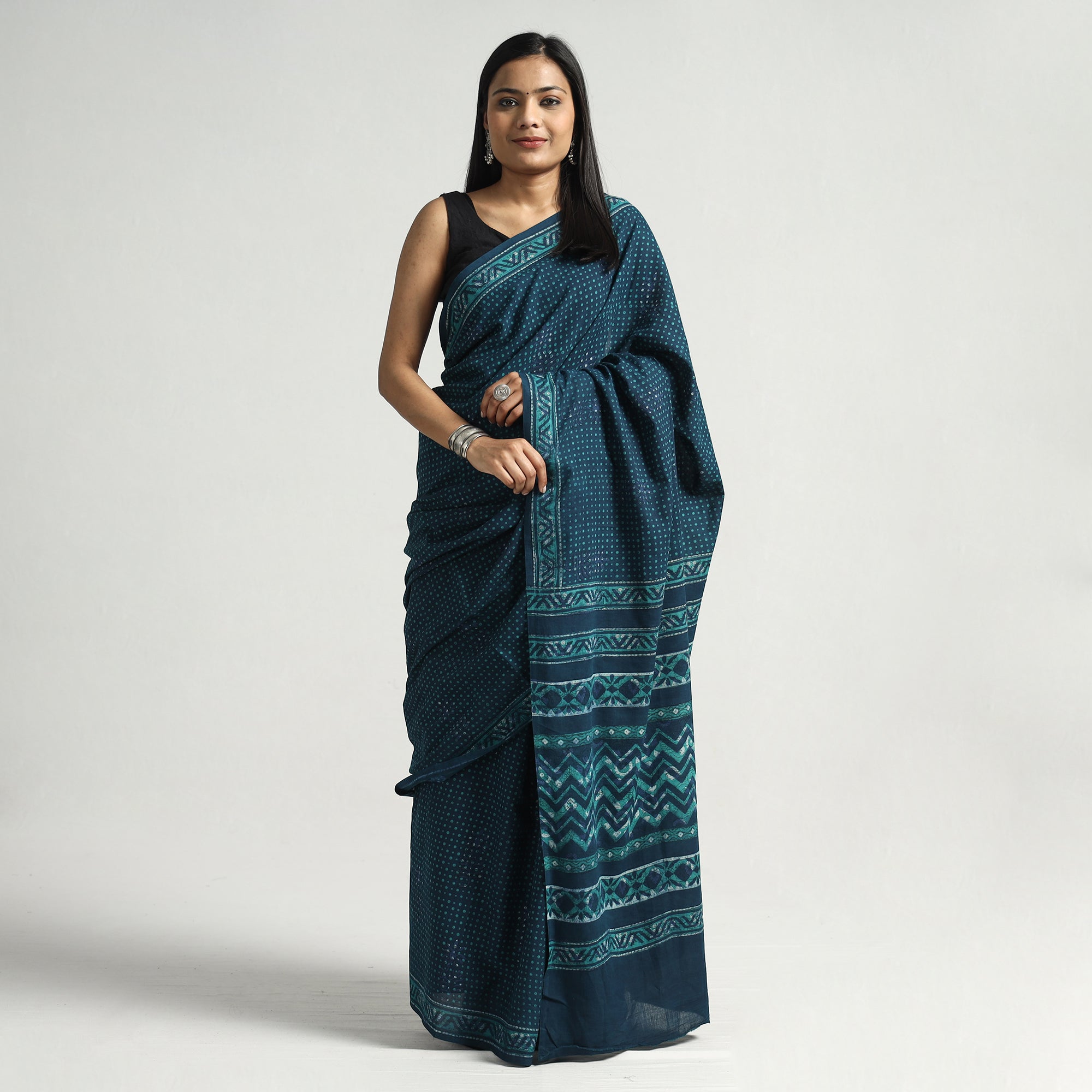 HAVELI CHRONICLES Blue - Akola Hand Block Printed Cotton Saree