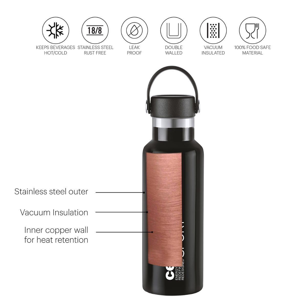 Cello Aqua Bliss Flask, Vacusteel Water Bottle, 600ml - view 12
