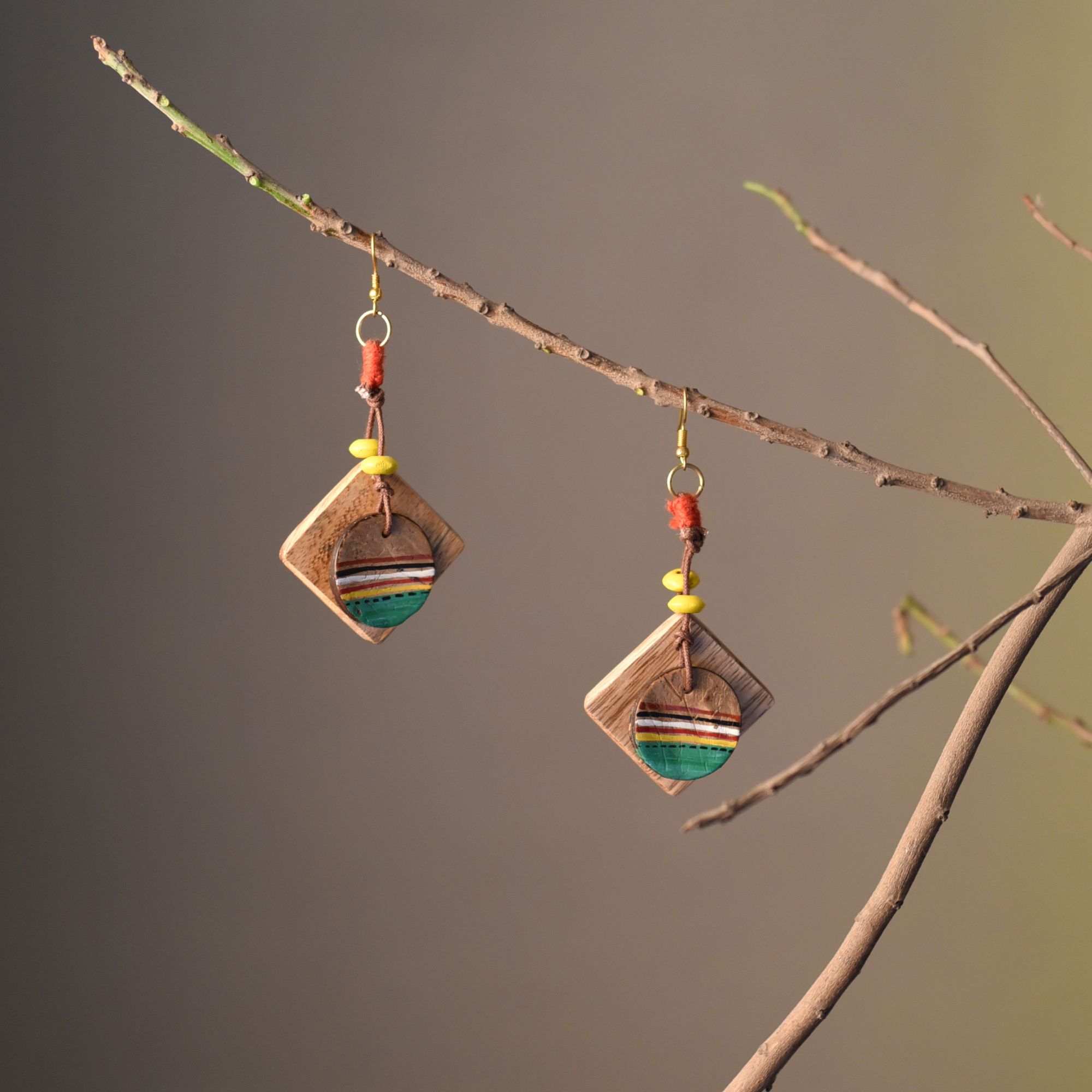 ART CREATIONS BY SUMAN SONTHALIA Artistic Charm: Handcrafted Wooden Earrings - view 2