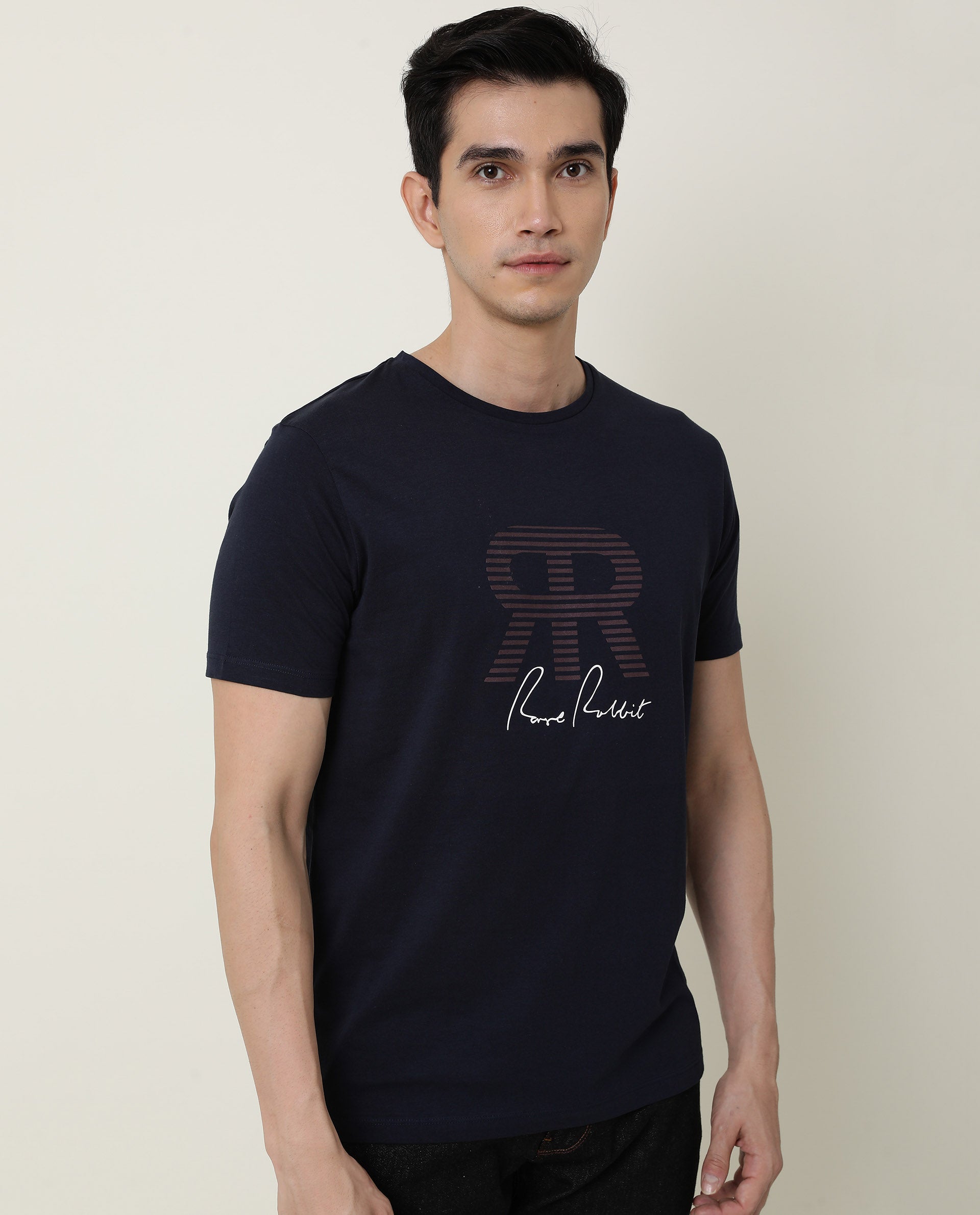 Rare Rabbit Mens Near Navy T-shirt Cotton Fabric Slim Fit Crew Neck Short Sleeve Graphic Print - view 5