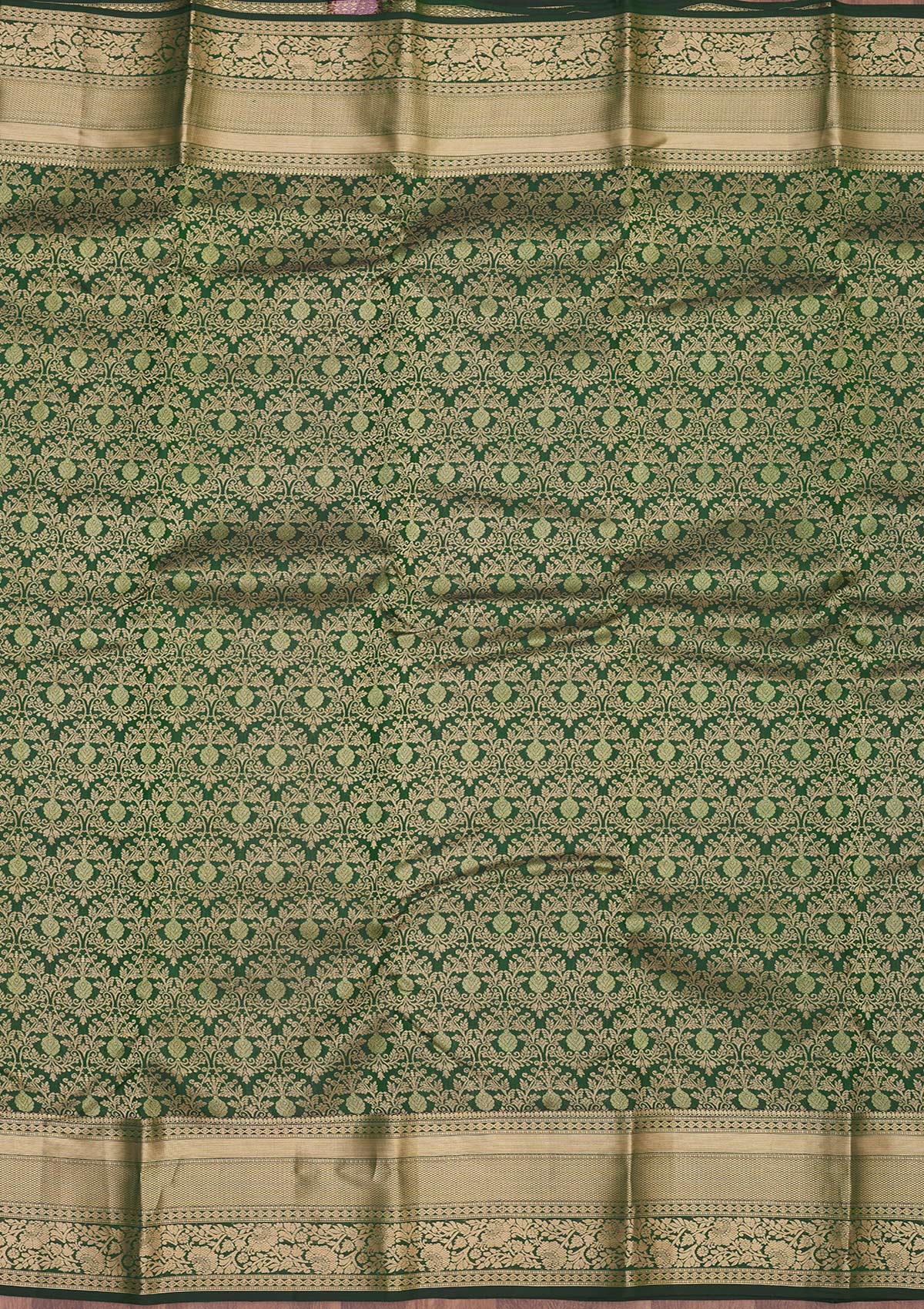 Koskii Bottle Green Zariwork Pure Silk Saree – Women's - view 6