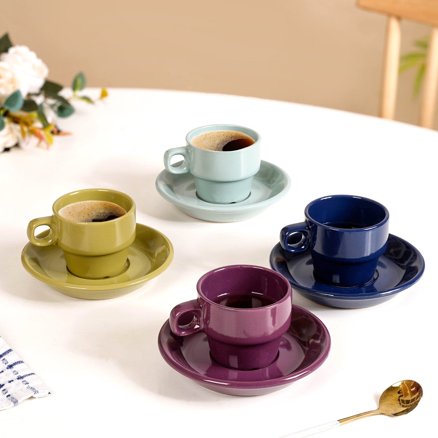 Nestasia Mini Stackable Tea Cup And Saucer Set Of 4 Multicolour 100ml - view 2