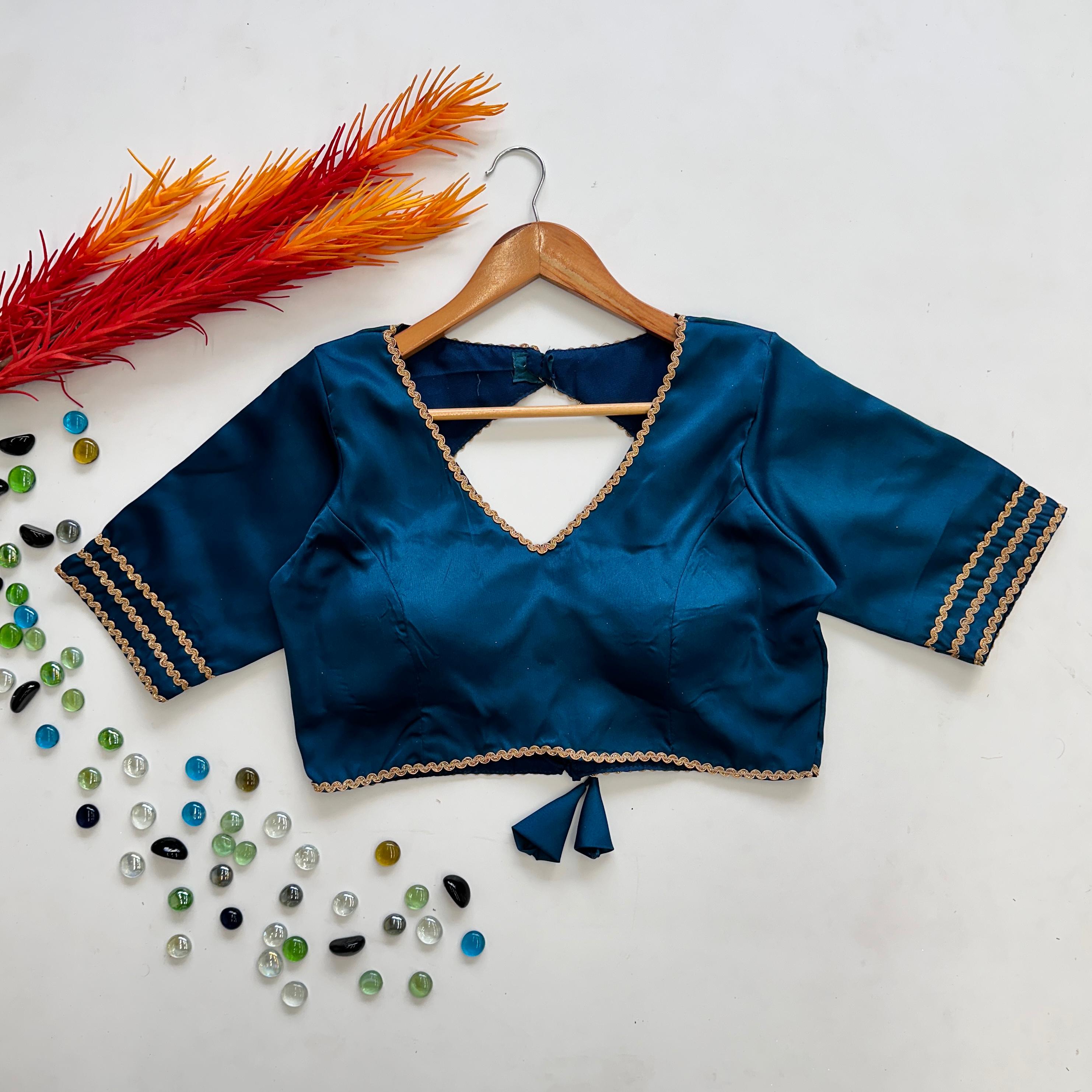 ClothsVilla Teal Blue Manali Silk Blouse with Beautiful Sequin Lace Work - view 2