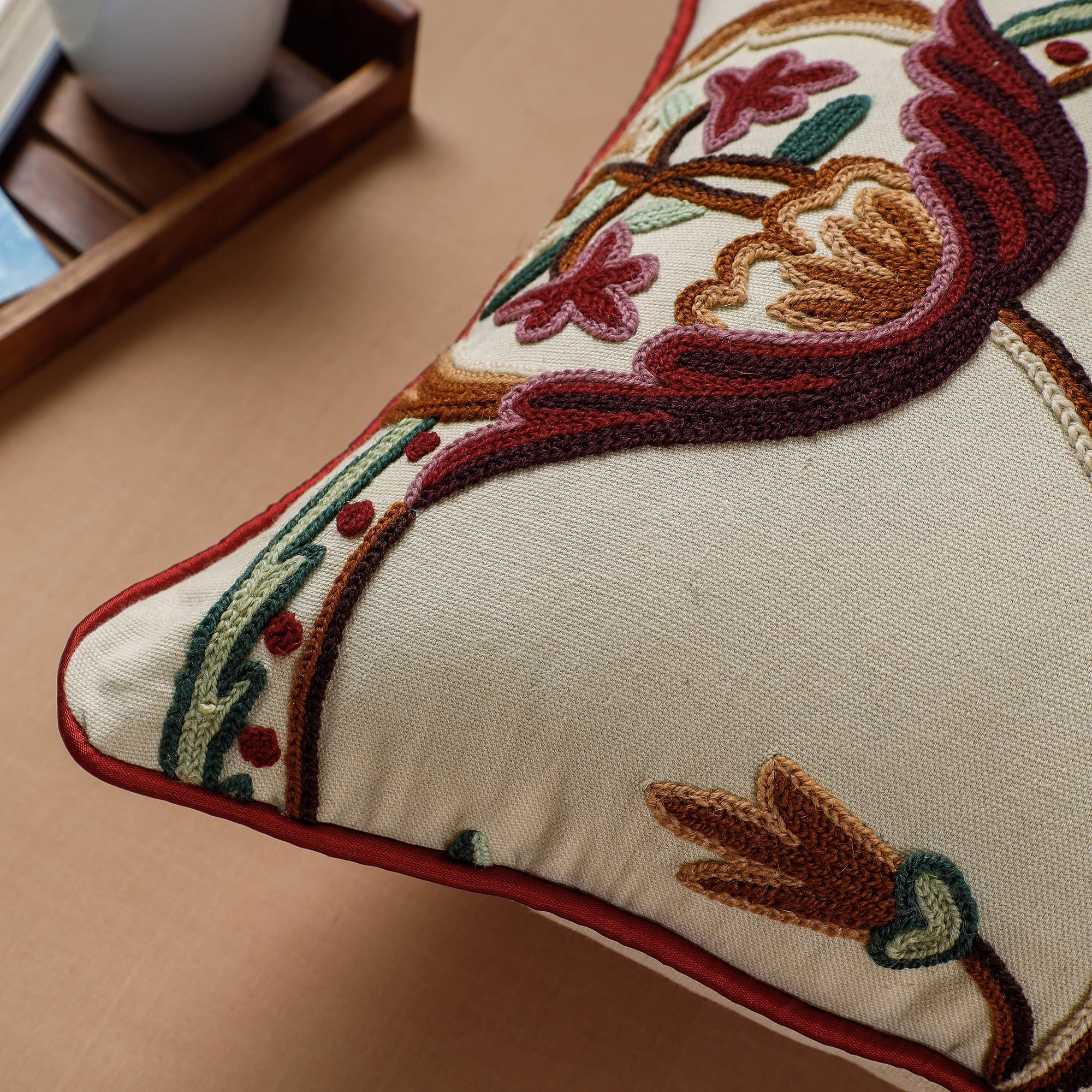 ITOKRI CRAFTS INITIATIVE Aari Hand Embroidery Cotton Duck Cushion Cover (16 x 16 in) - view 2
