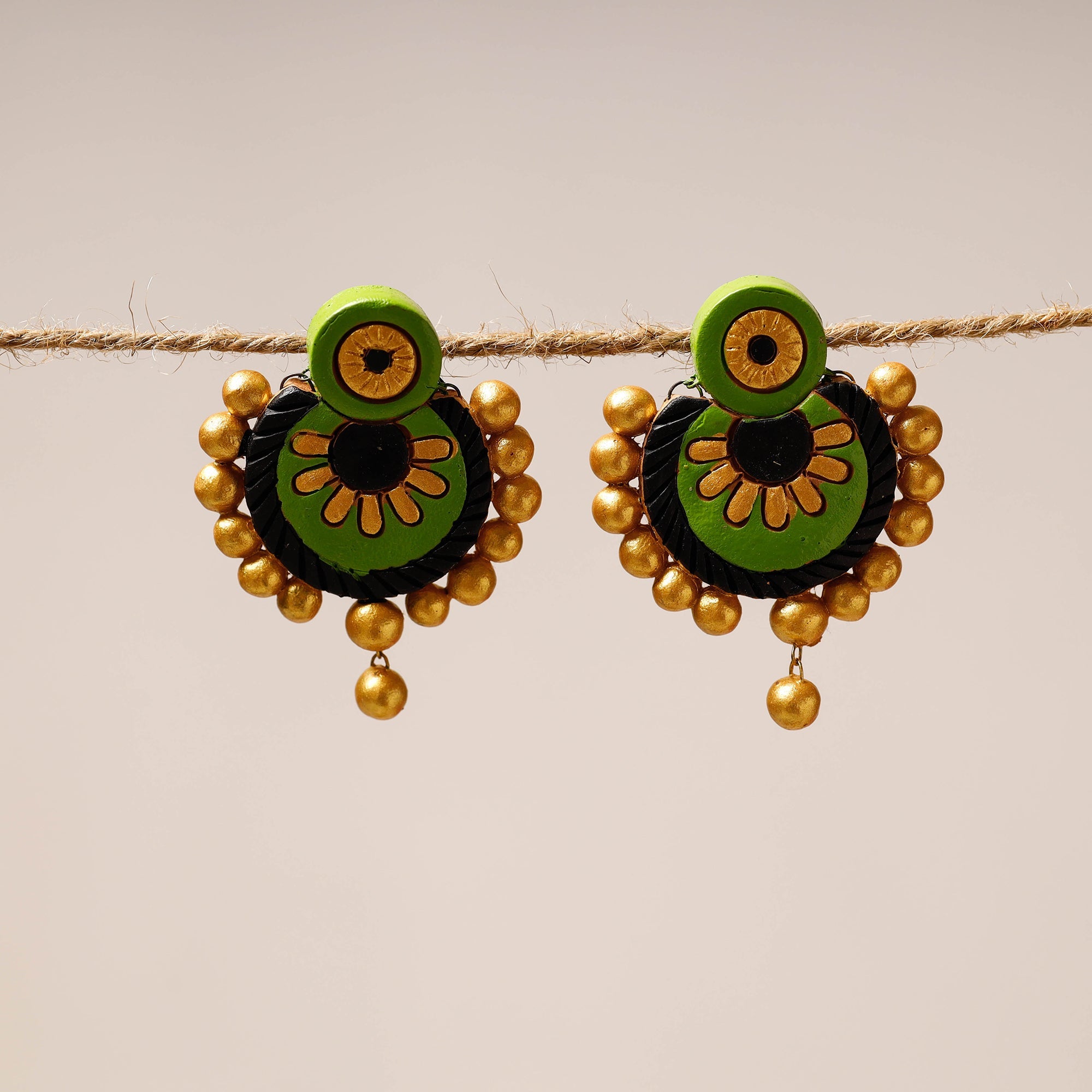 KHUSHBASH - HAPPY LOOM OF EAST Bishnupur Handpainted Terracotta Stud Earrings