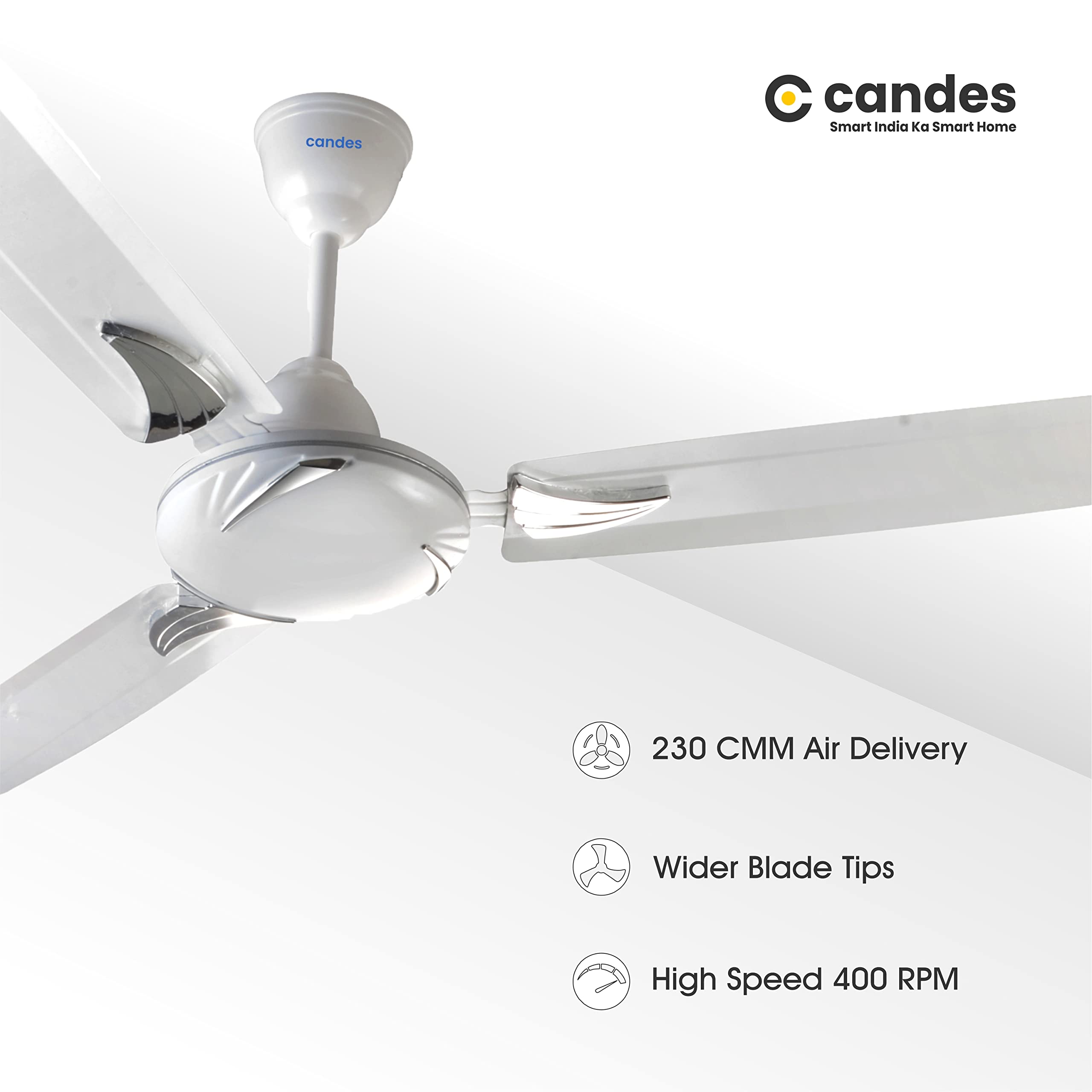 Candes Lynx 1200mm/48 inch High Speed Anti-dust Decorative 3 Star Rated Ceiling Fan 2 Yrs Warranty (White) Pack of 1 - view 5