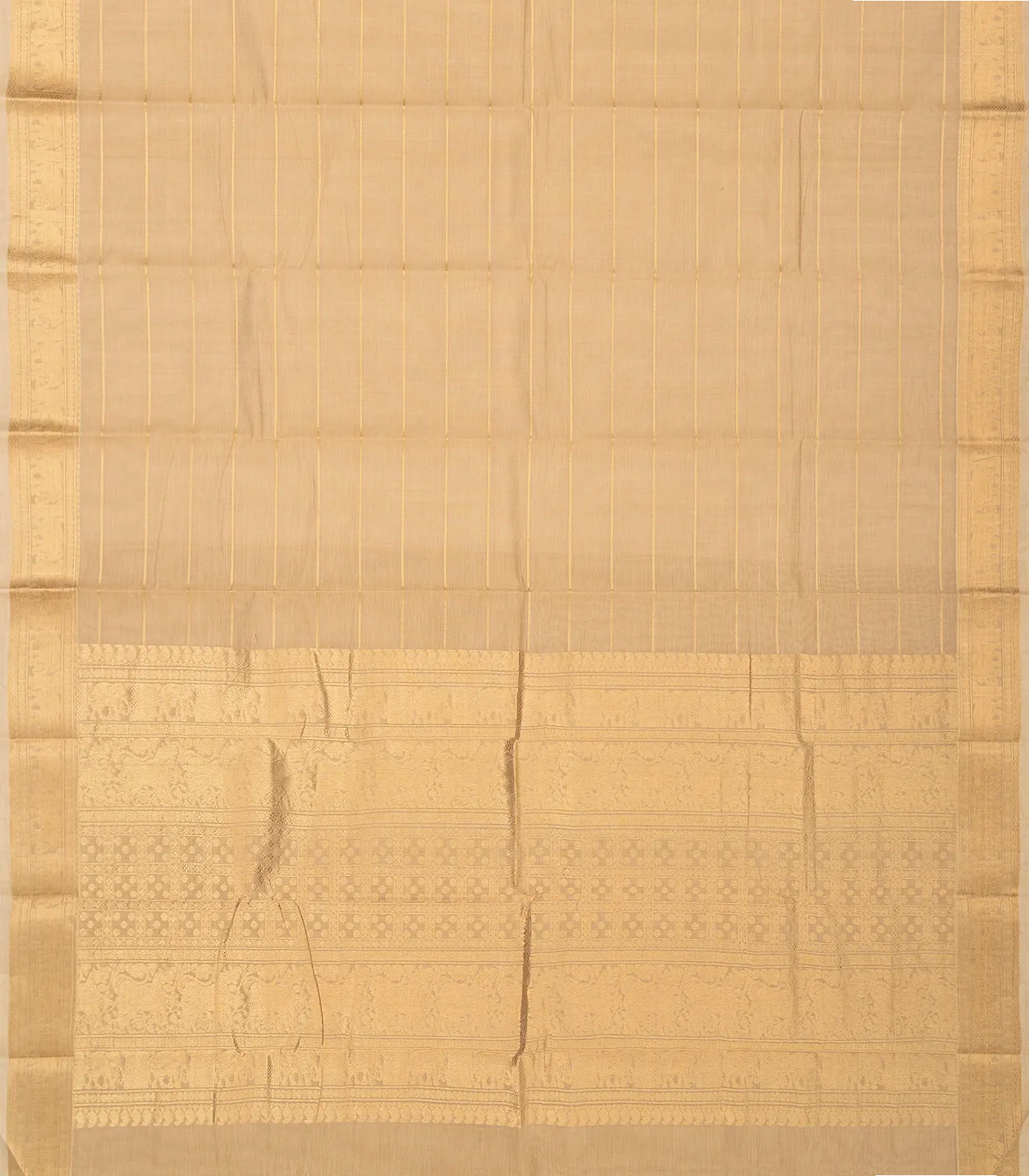 RmKV Taupe Handloom Kanchi Cotton Saree With Zari Stripes - view 2