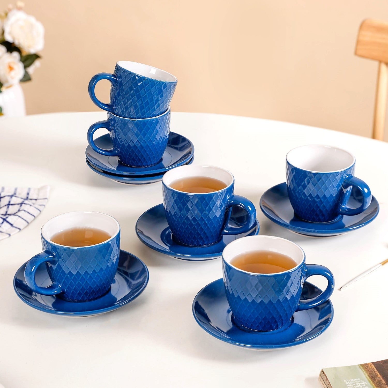 Nestasia Tara Tea Cup And Saucer Set Of 6 Dark Blue 225ml