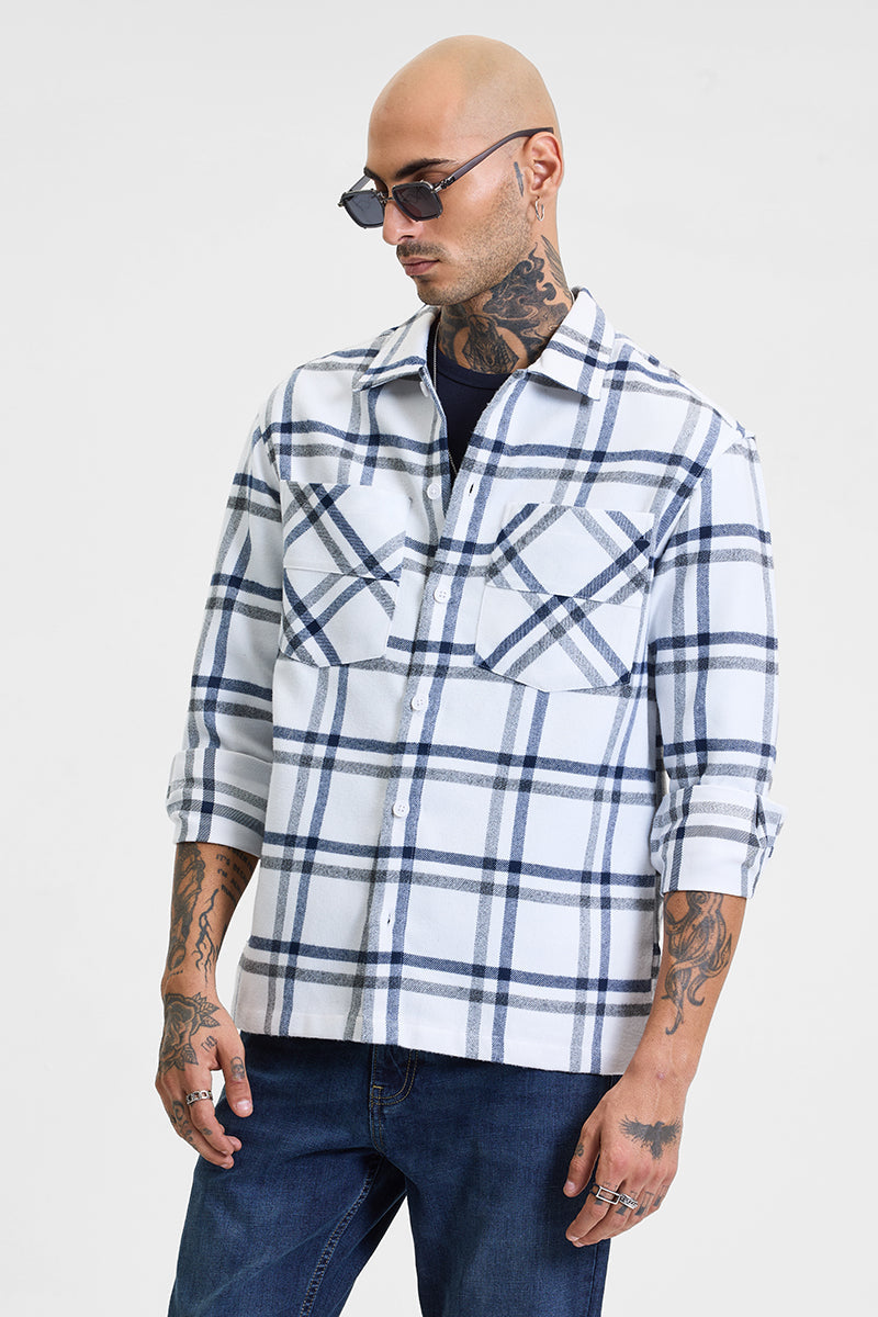 SNITCH White Checks Relaxed Fit Overshirt - view 4