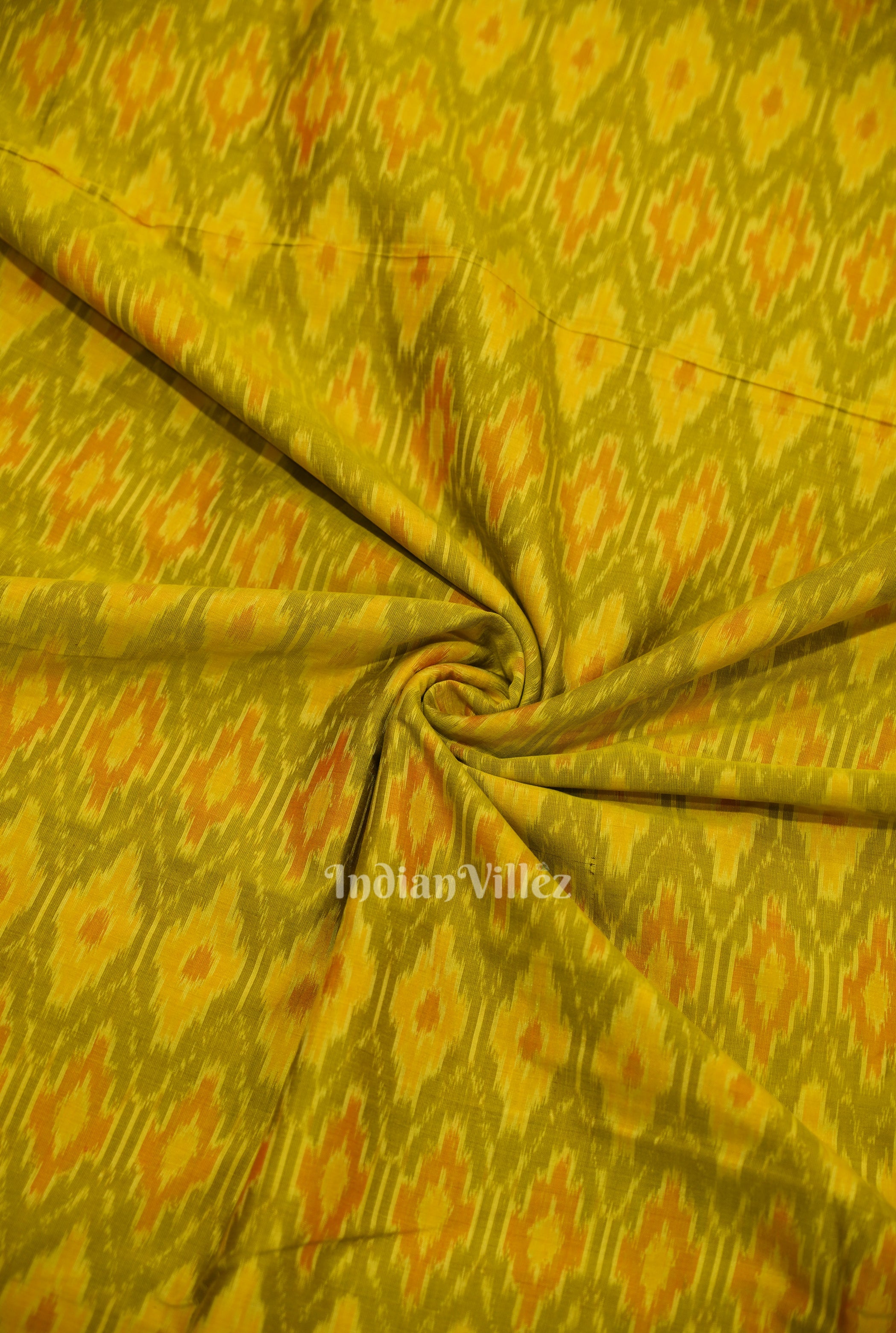 Cotton sico fabric – IndianVillèz Exclusive Mehendi Green Dual Tone Pochampally Ikat Silk & Cotton (Sico) Fabric