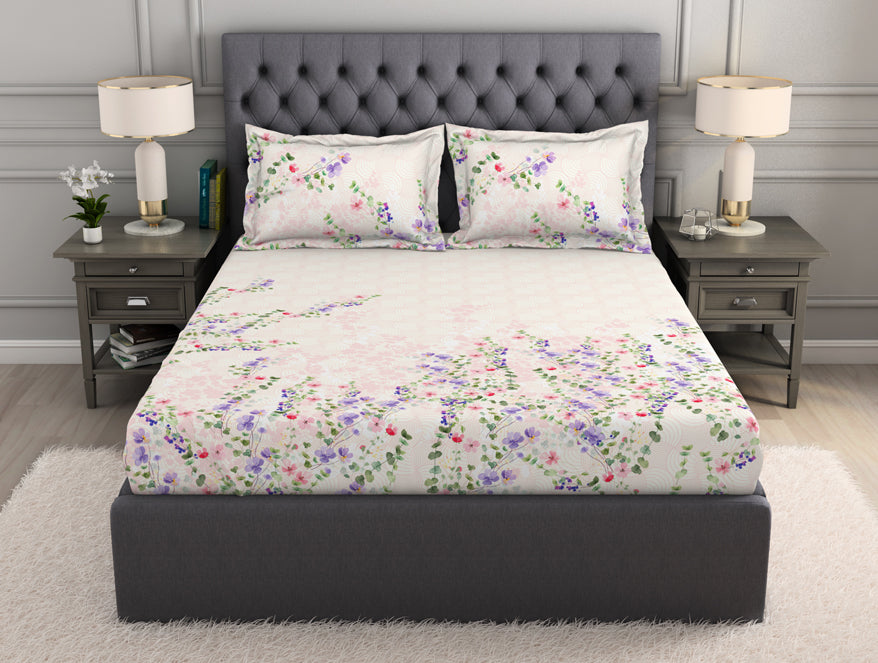 Spaces India Floral Light Pink 100% Cotton King Size Bedsheet Organic Cotton - By Spaces