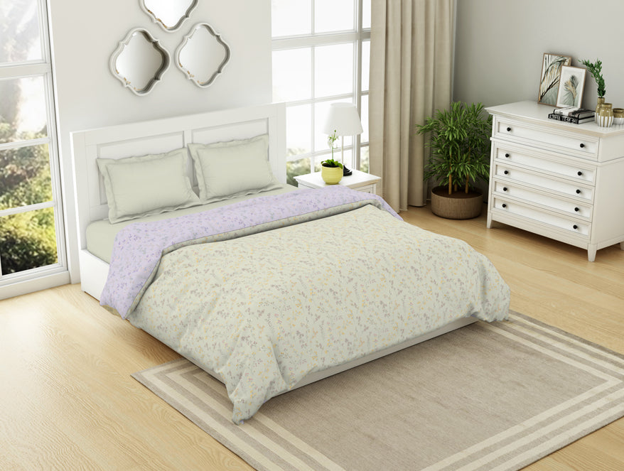 Spaces India Floral Mystic Blue - Light Grey 100% Cotton Shell Double Quilt / AC Comforter - Bohemia By Spaces - view 2