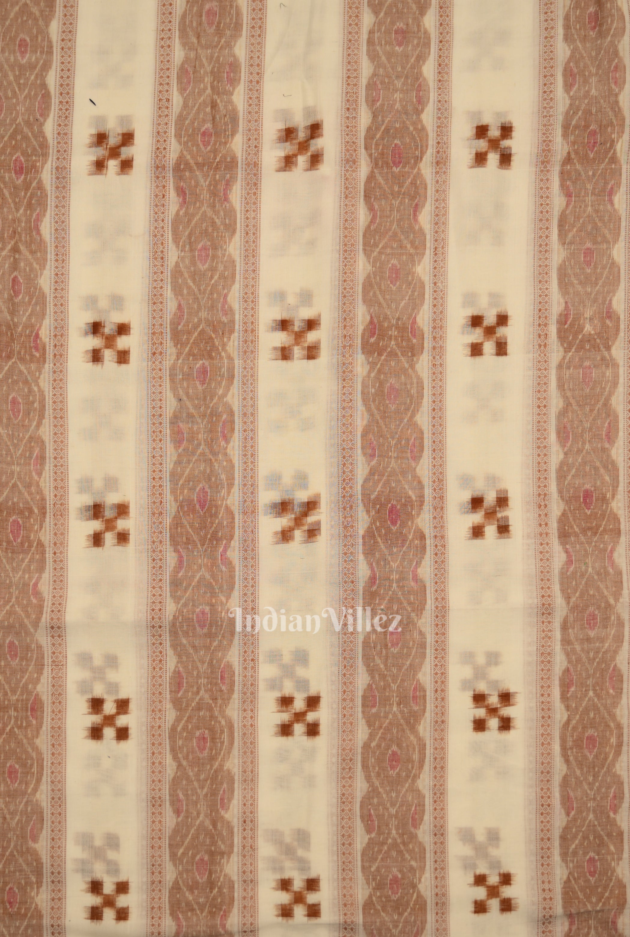 IndianVillèz White Brown Pasapali Sambalpuri Ikat Cotton Fabric - view 3