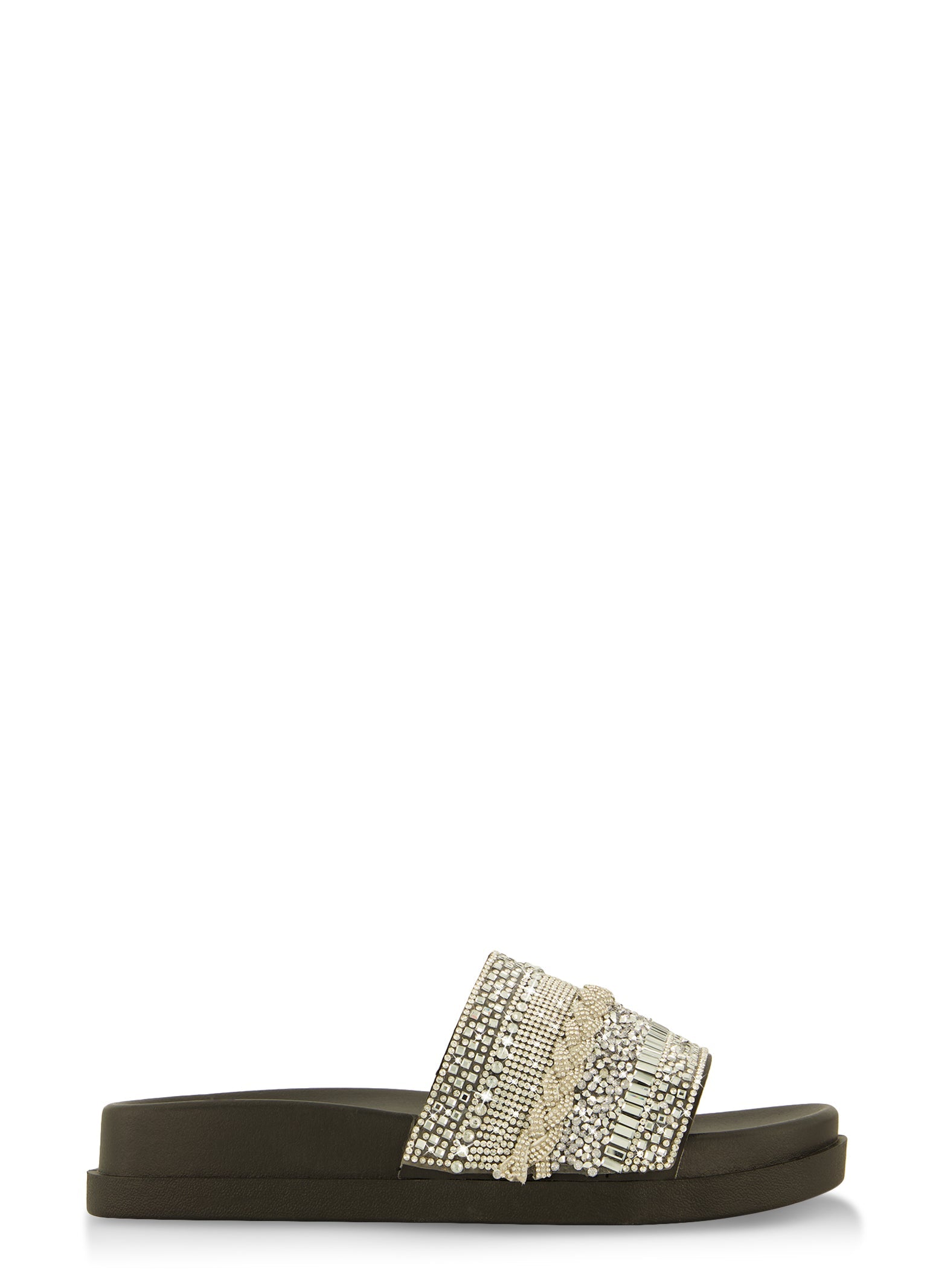Rainbow Shops Studded Rhinestone Band Slide Sandals - view 2