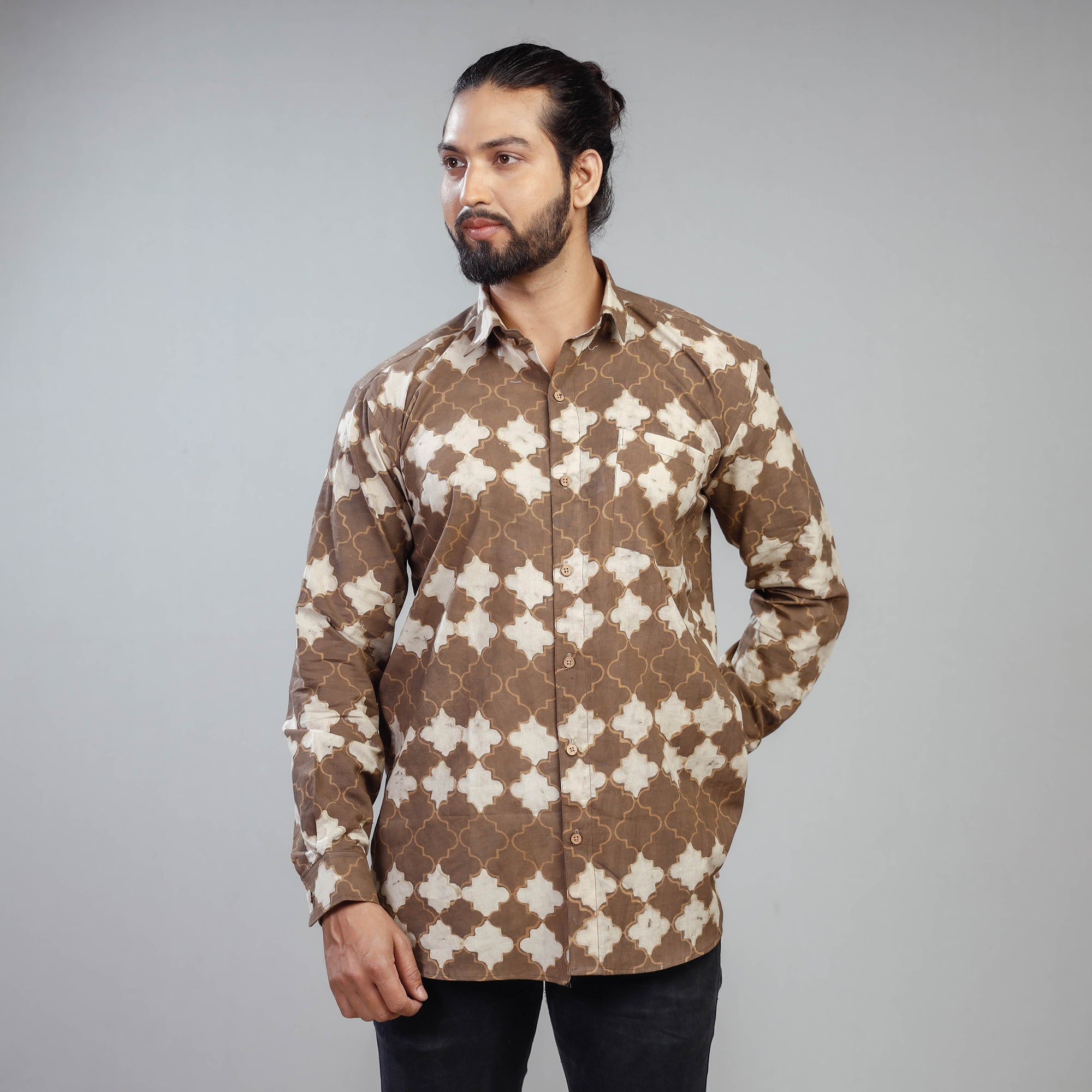 ITOKRI CASUALS Brown - Akola Block Printing Cotton Men Full Sleeve Shirt - view 3