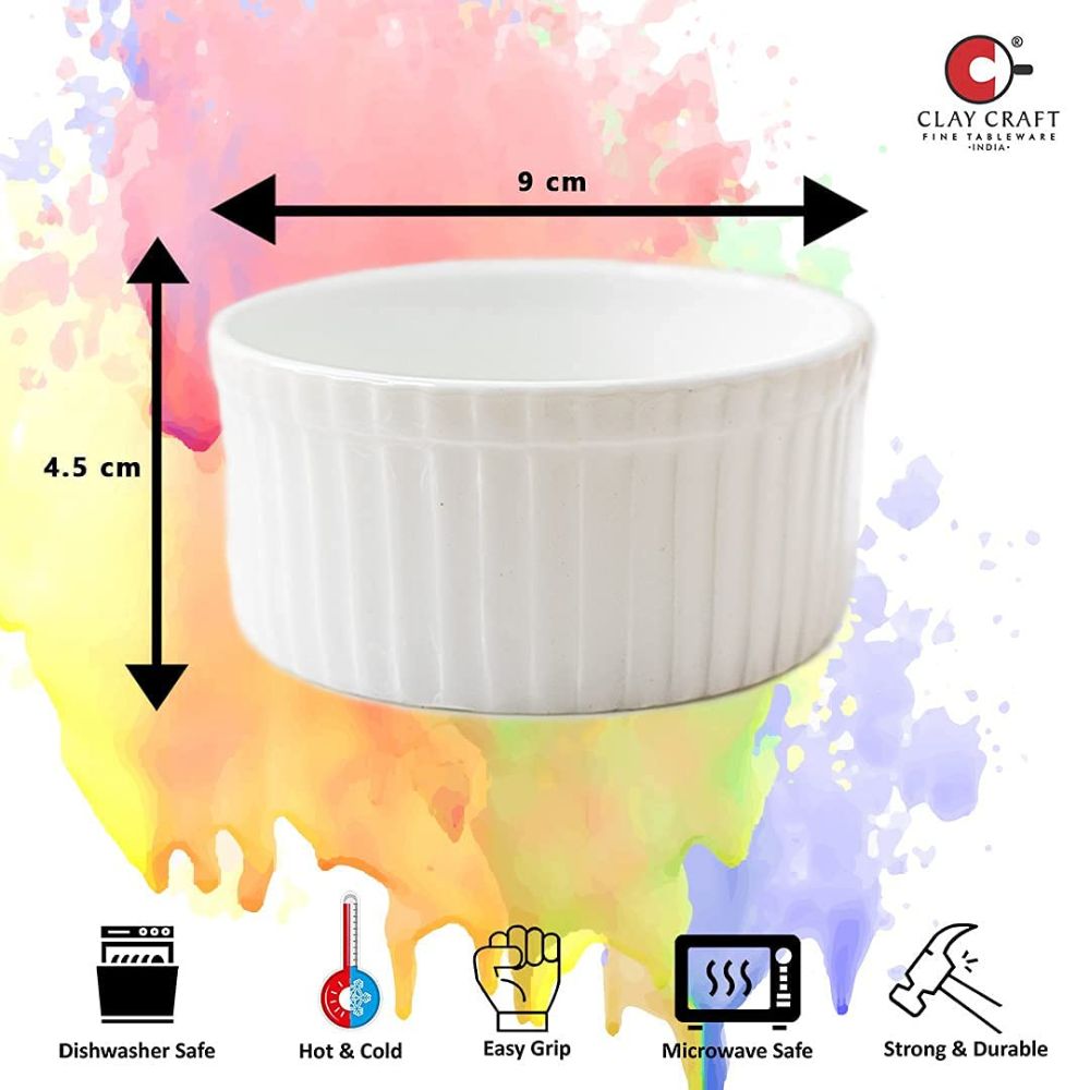 Clay Craft Basics Ceramic Ramekin Bowl | White | Set of 6 Pcs - view 3