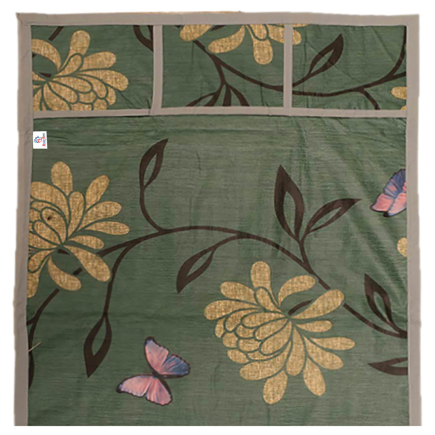 Heart Home Floral Print PVC Fridge Top Cover, Protect for Scratches with 6 Utility Side Pockets (Green) - view 5