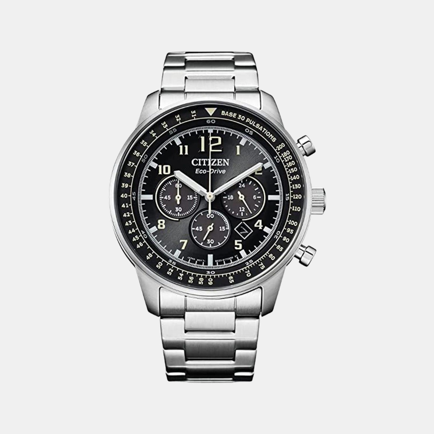 Citizen Eco-Drive Men Quartz Black Dial Chronograph Stainless Steel Watch CA4500-83E