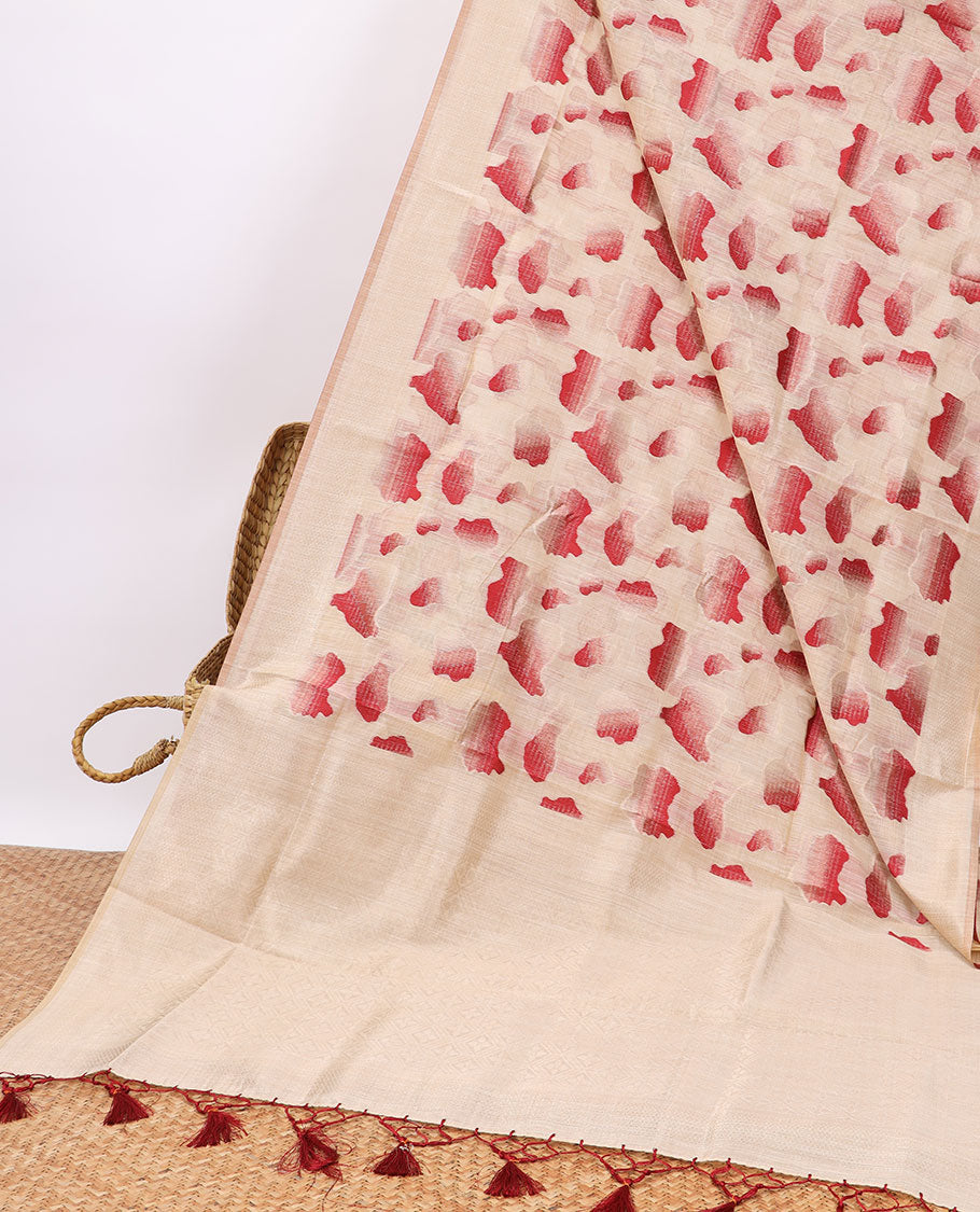 Pothys Cream intricate design semi-raw tussar saree with self border & plain pallu