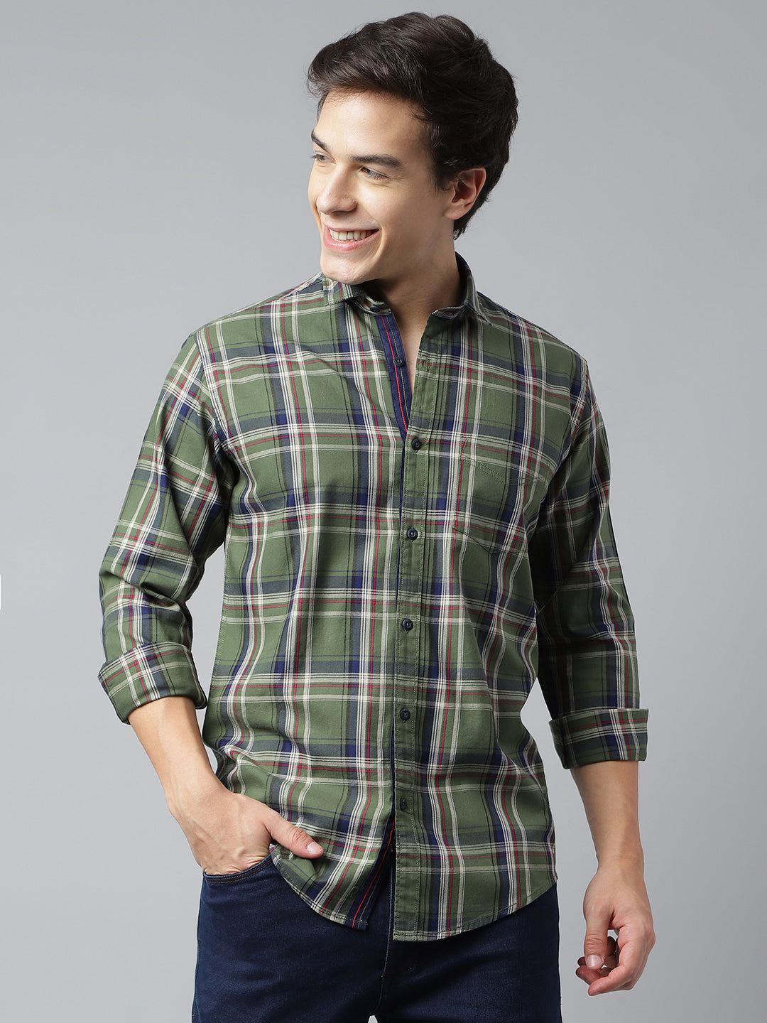 BlackTree Men Green Standard Fit Checkered Casual Shirt