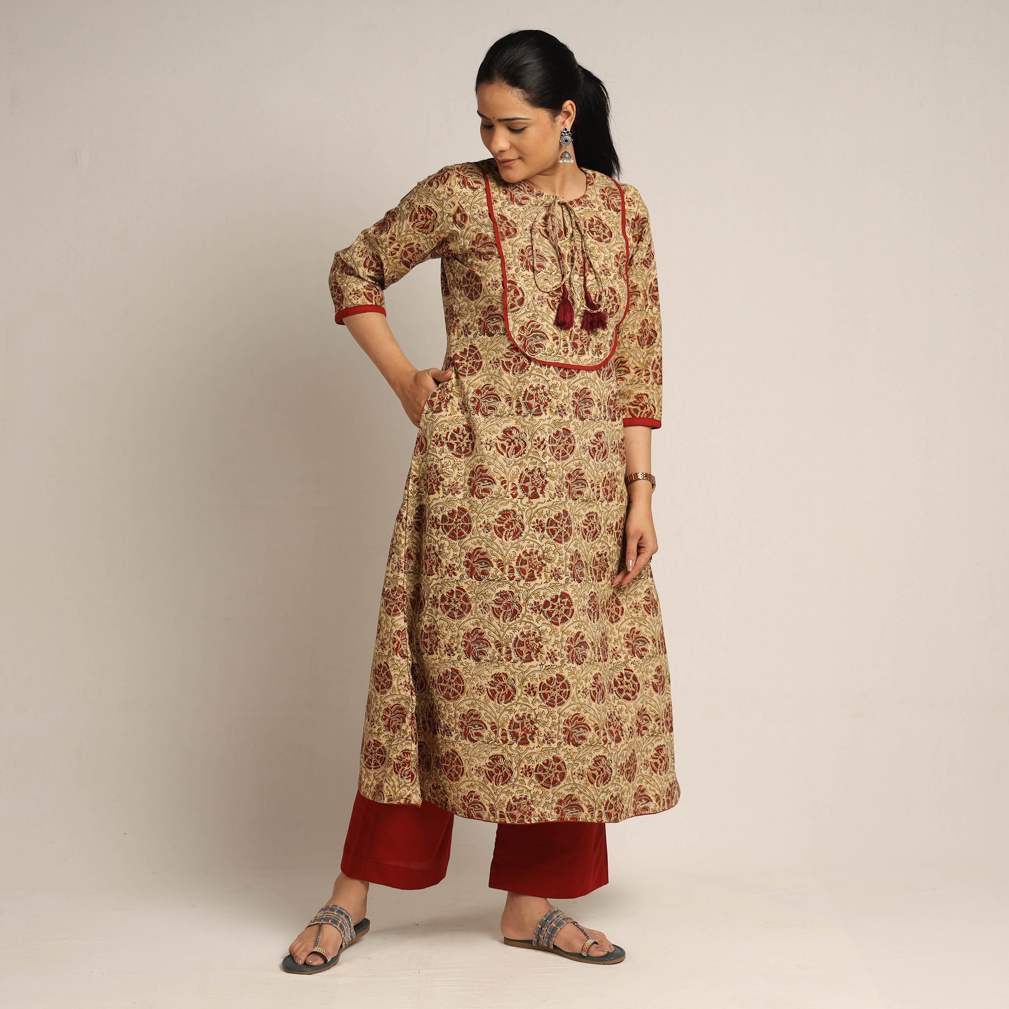 ITOKRI CASUALS Brown - Pedana Kalamkari Block Printed Cotton Kurta with Palazzo Set - view 2