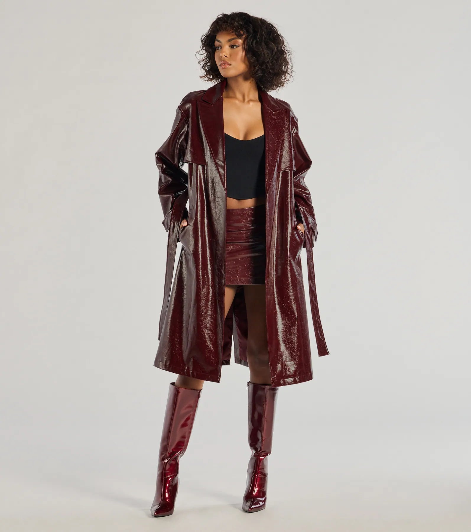 Windsor Chic Authority Faux Leather Trench Coat