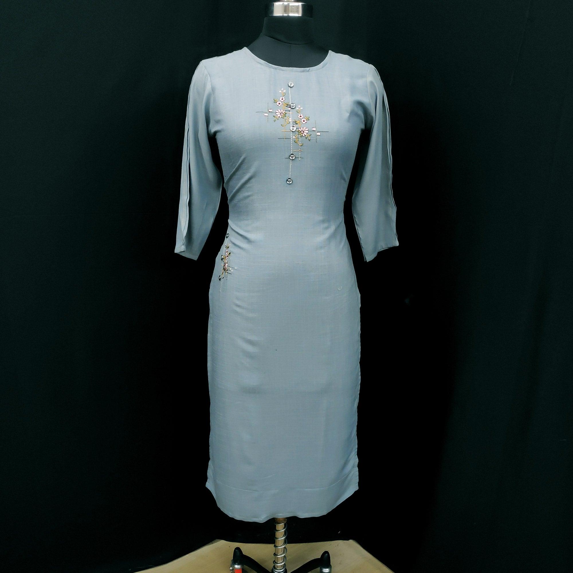 Peachmode Seller Light Blue Casual Wear Embroidered Pure Viscose Kurti - view 3