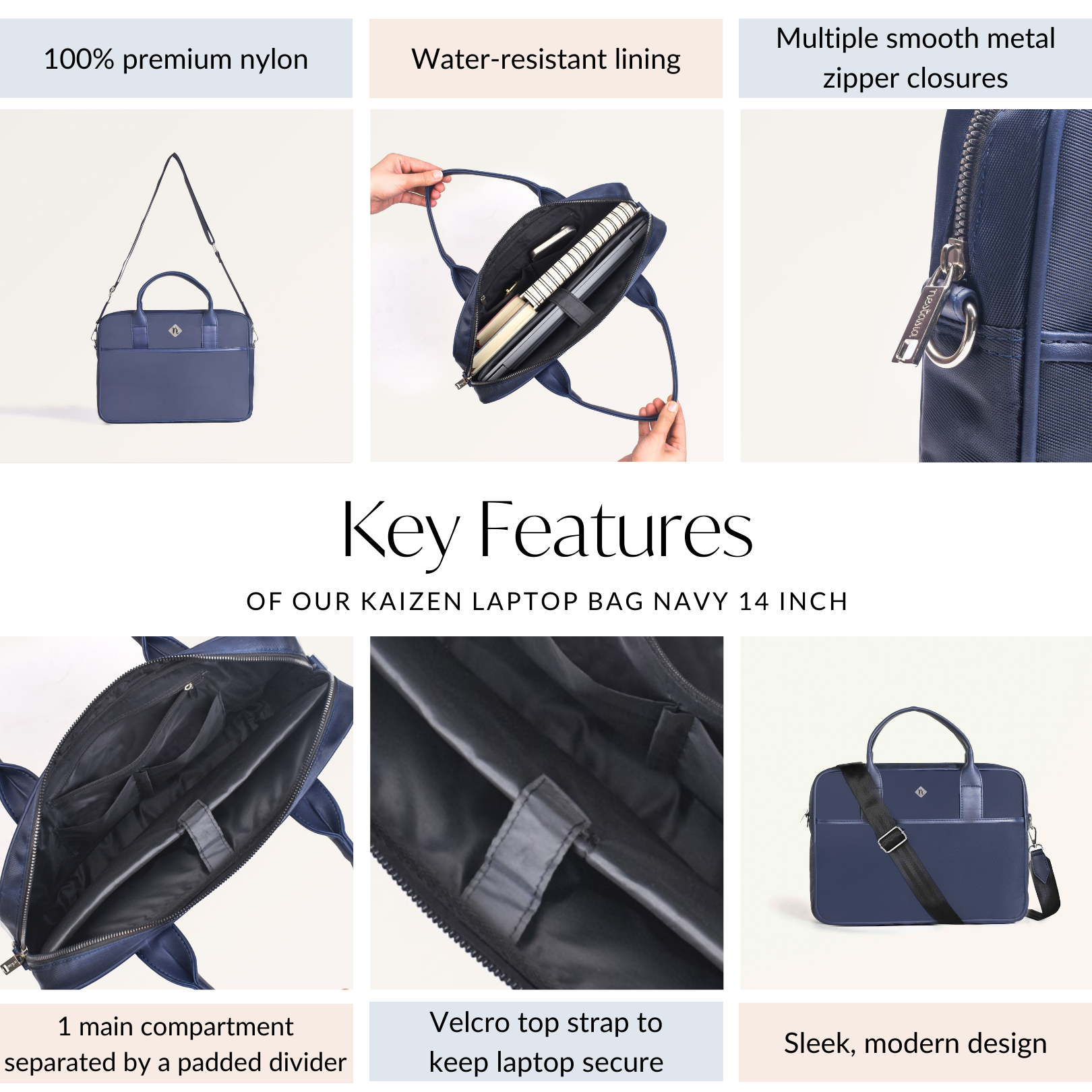 Nestasia Kaizen Laptop Bag Navy 14 Inch - view 5