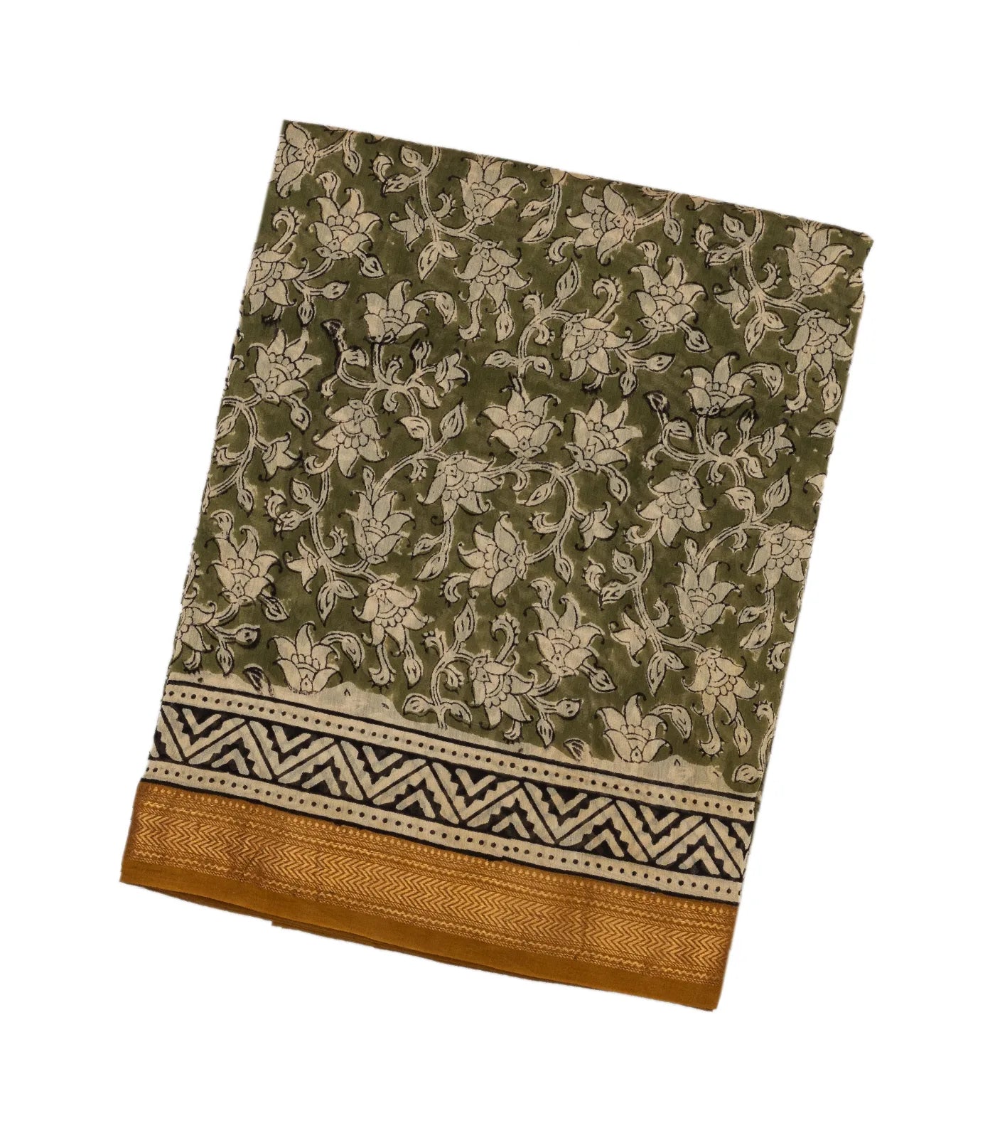 RmKV Green Handloom Chanderi Cotton Saree With Printed Motifs