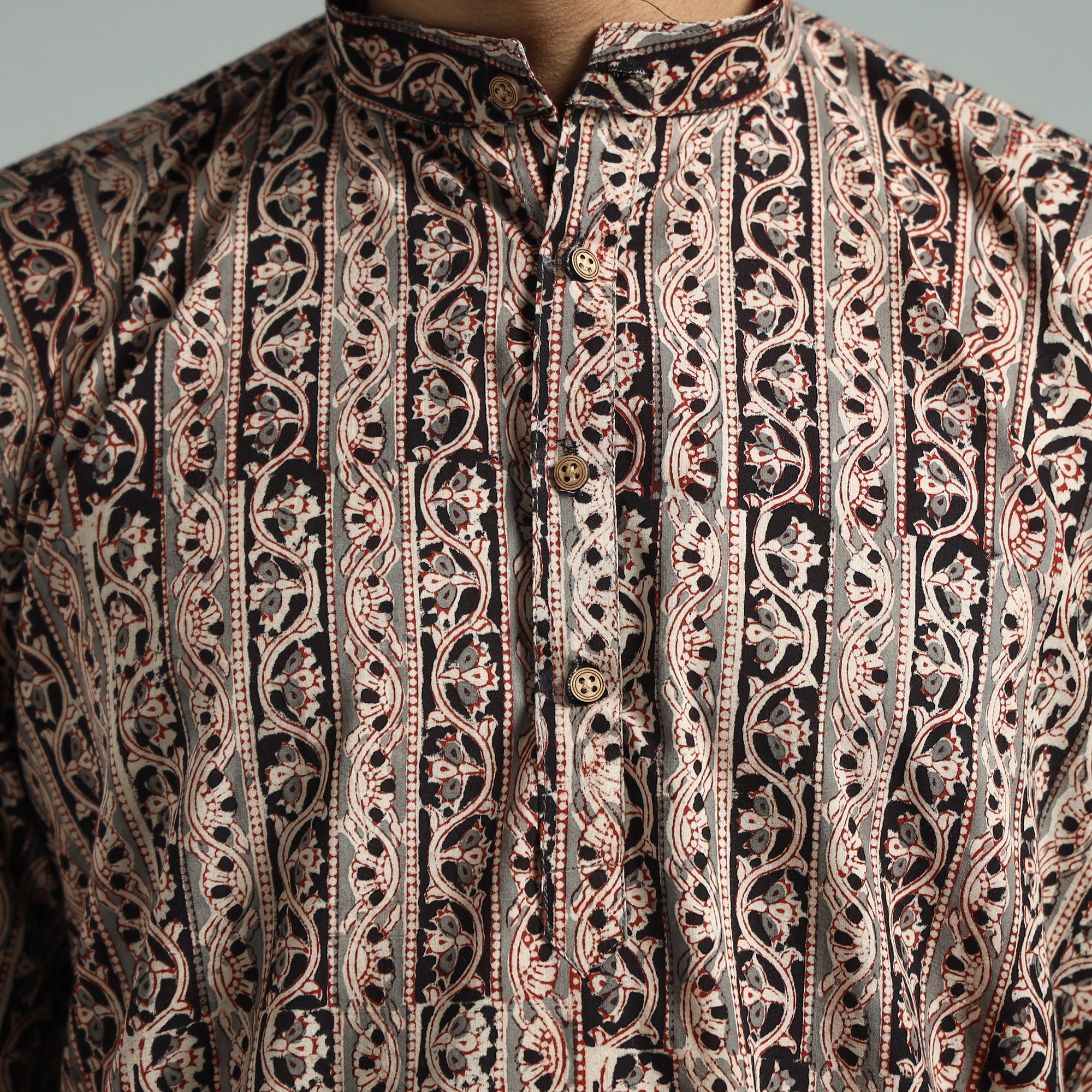 ITOKRI CASUALS Brown - Kalamkari Block Printed Cotton Men Short Kurta - view 5