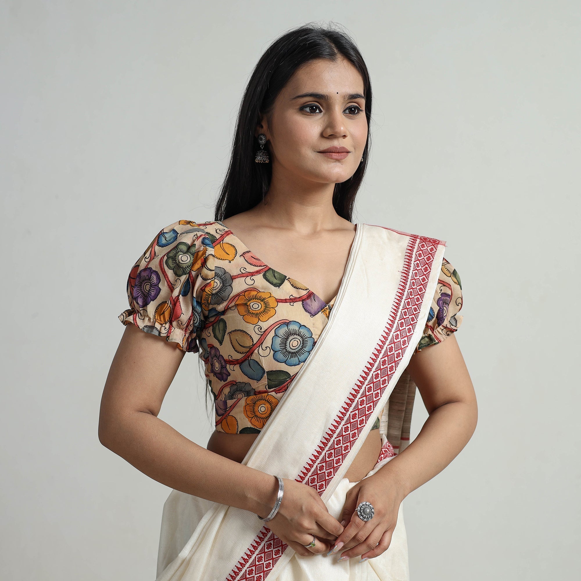 ITOKRI CASUALS Beige - Srikalahasti Handpainted Penwork Kalamkari Chanderi Silk Stitched Blouse 12