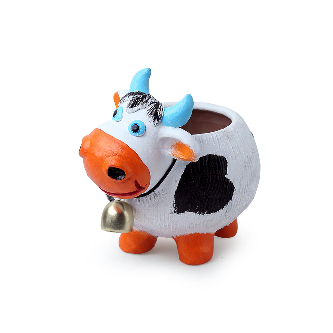 EXCLUSIVELANE 'Playful Cow' Handmade & Handpainted Terracotta Planter Pot (8 Inch) - view 2