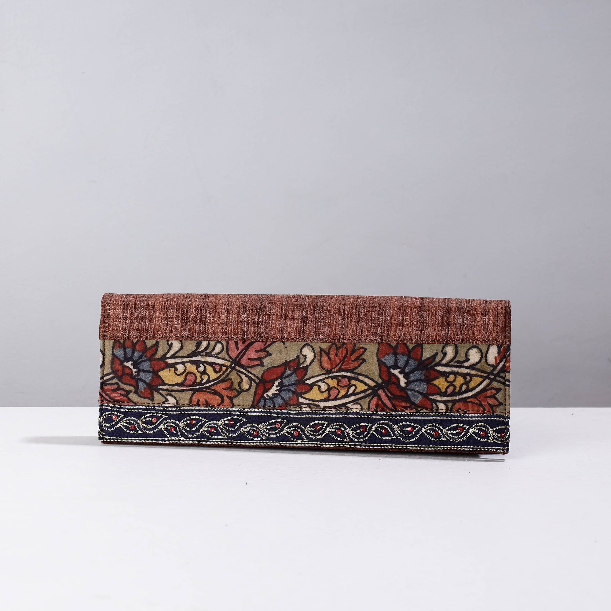 DWARAKA PLUS Brown - Handpainted Kalamkari Natural Dyed Ghicha Silk Clutch