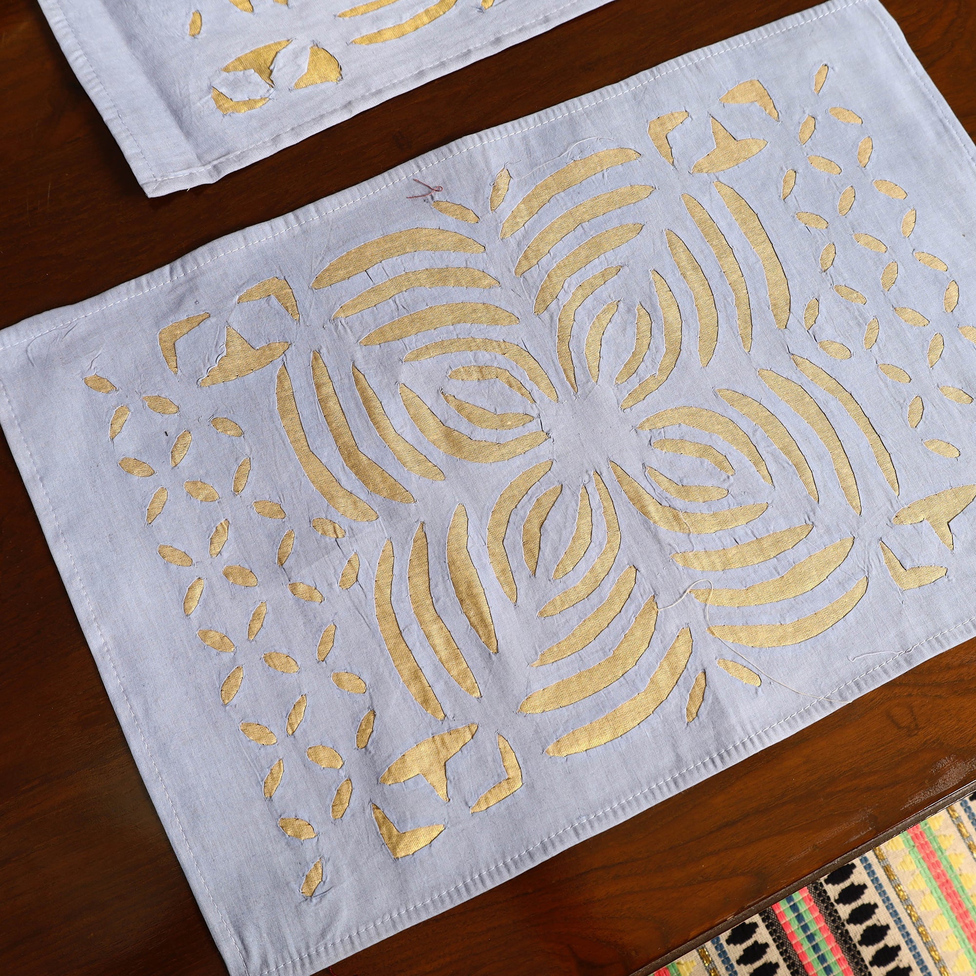 SHADES OF MARUDHARA Blue - Applique Cut Work Table Runner with Table Mat Set 10 - view 4
