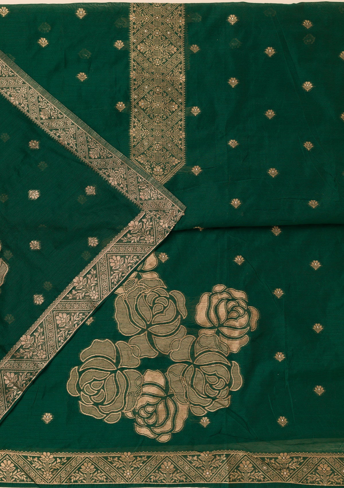 Koskii Bottle Green Zariwork Soft Silk Unstitched Salwar Suit - view 3