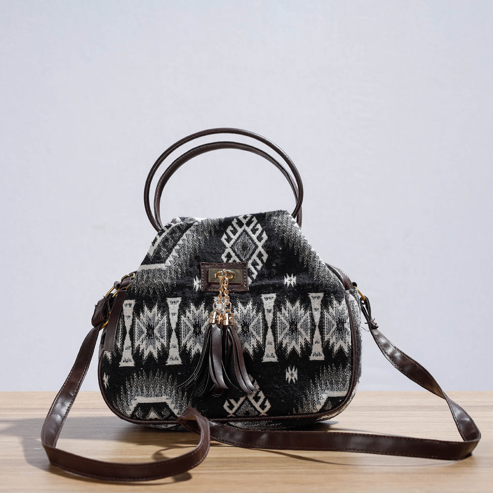 KACHCHH JI CHHAAP Black - Handcrafted Woven Cotton Sling Bag with Bag Charm - view 2