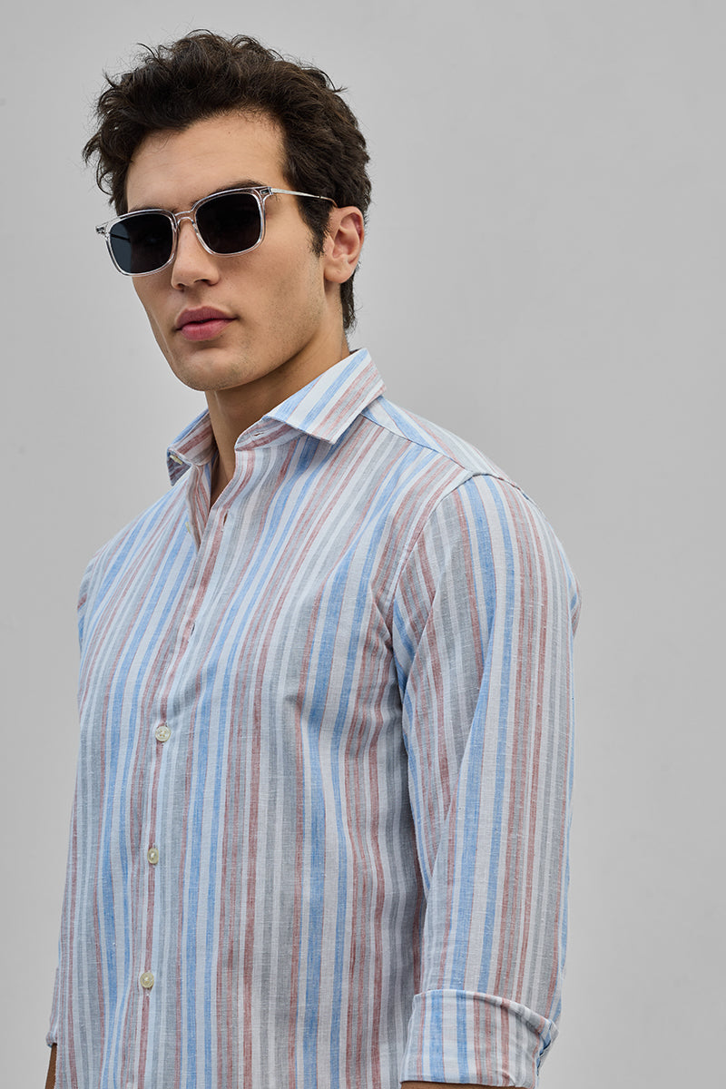 SNITCH Light Pink Stripes Slim Fit Shirt - view 5
