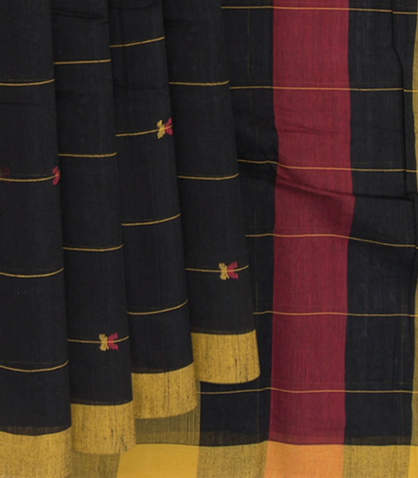 RmKV Black Handwoven Uppada Cotton Saree With Stripes