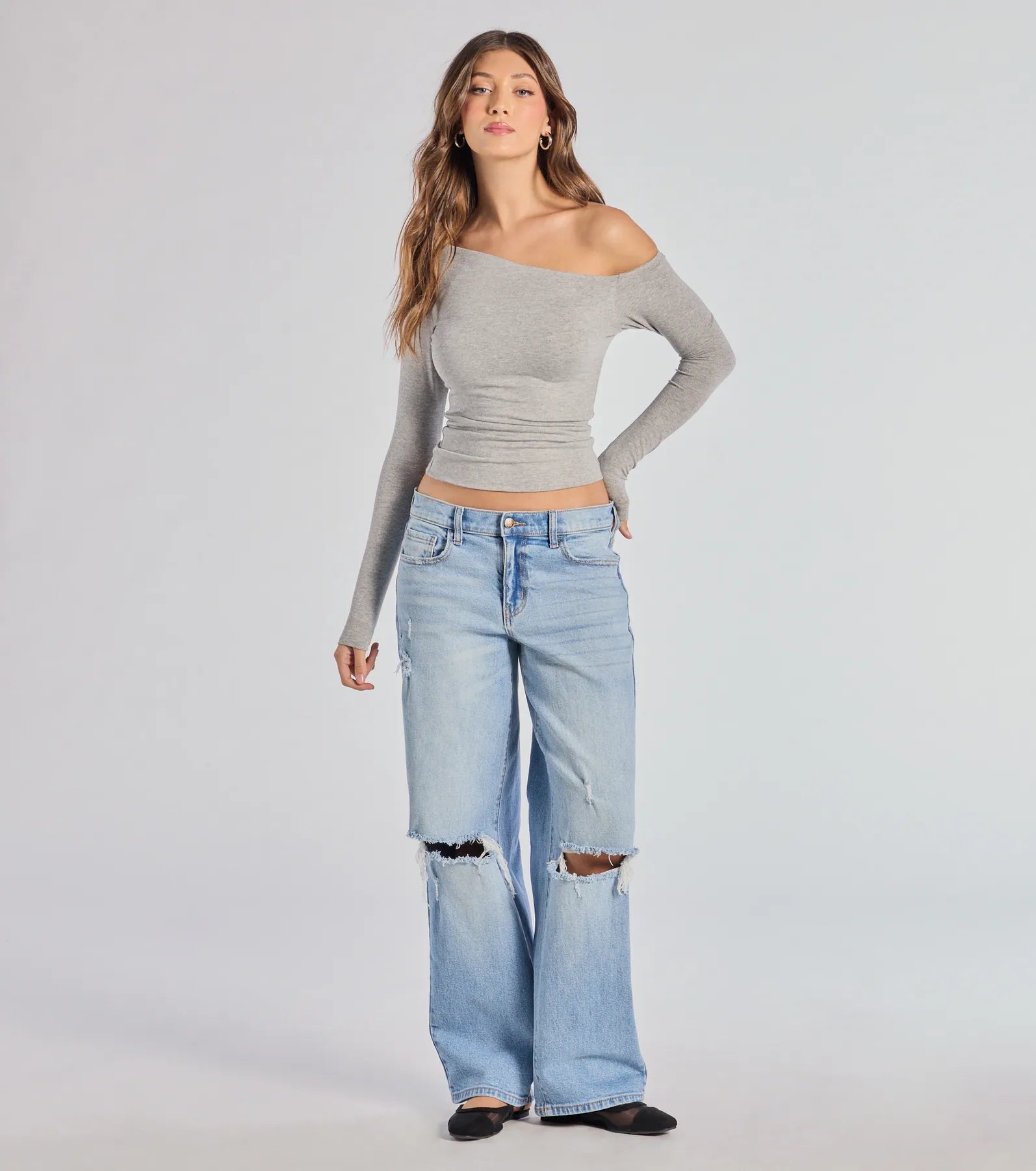Windsor Chic Factor Asymmetrical Long Sleeve Crop Top - view 3