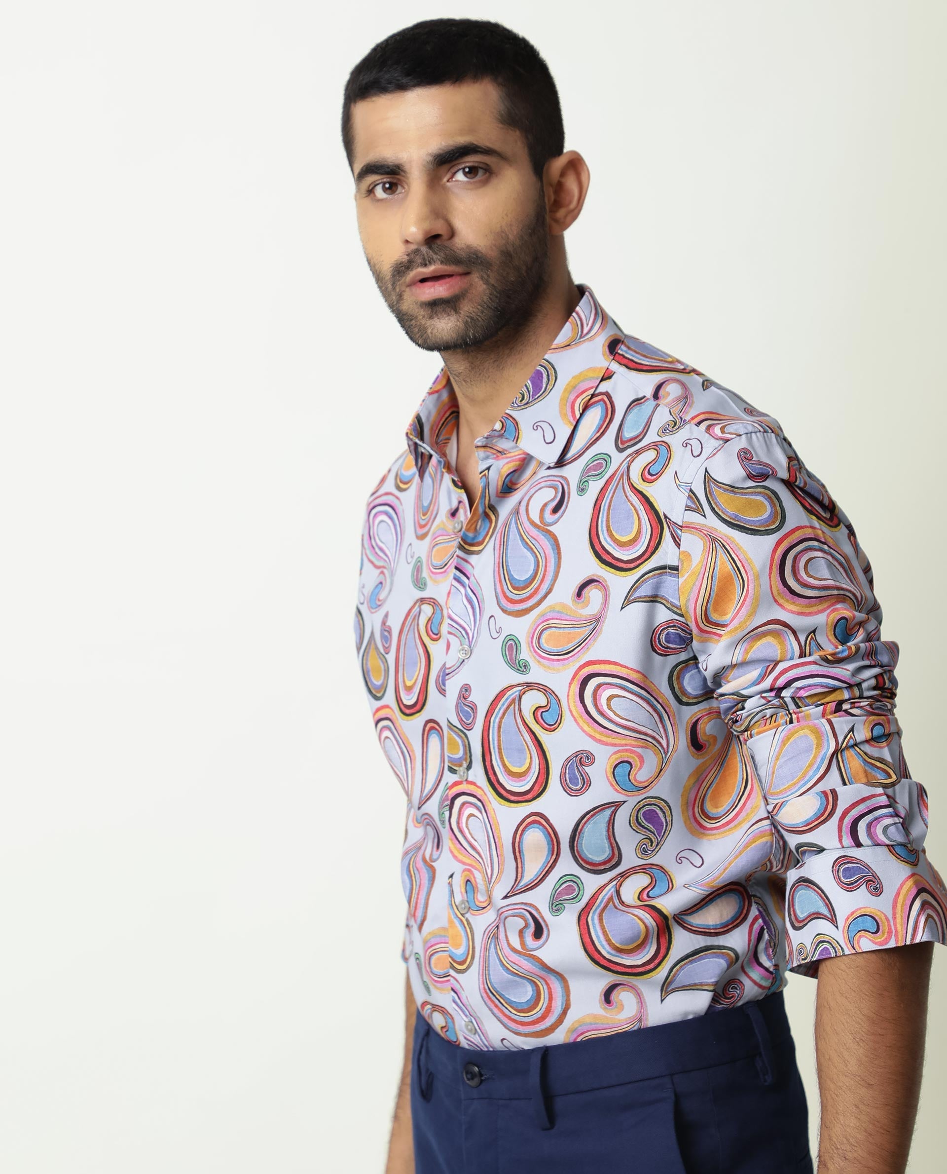 Rare Rabbit Men's Marsh Ls Blue Viscose Fabric Paisley Print Full Sleeves Shirt - view 8