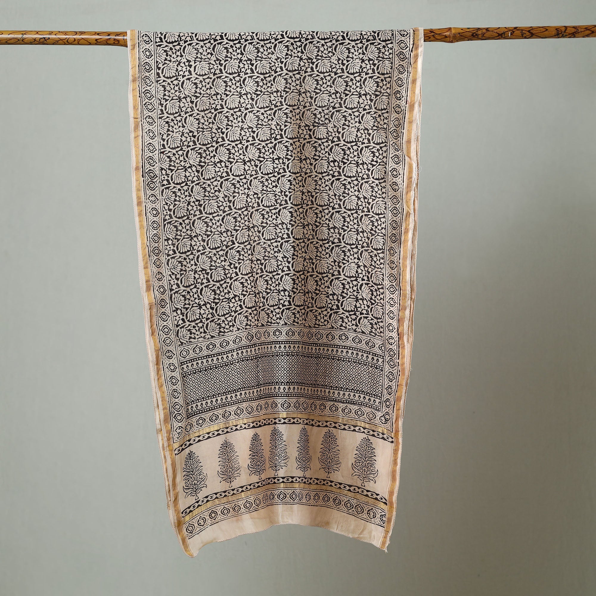 BAGH PRINTS BY MOHAMMED BILAL KHATRI Black - Bagh Hand Block Printed Chanderi Silk Stole 11 - view 2