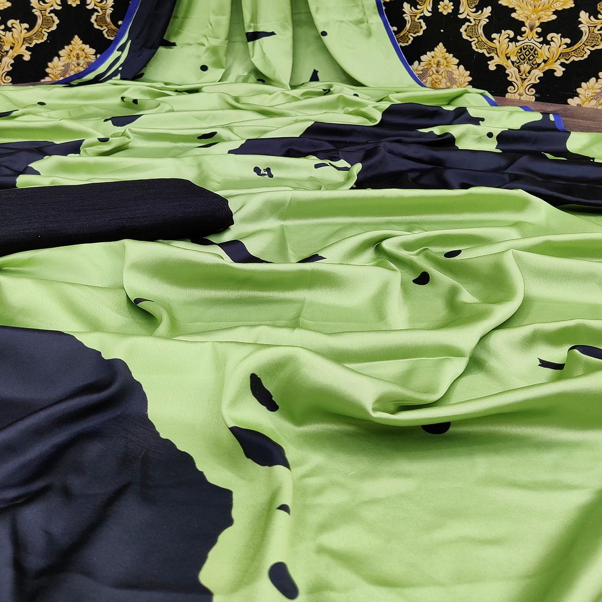 Peachmode Jazzy Green Colored Casual Wear Digital Printed Satin Saree - view 2