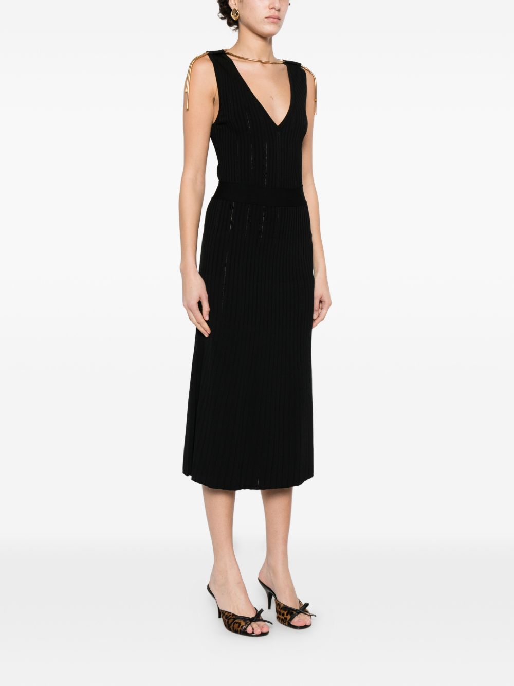 Elisabetta Franchi V-neck sleeveless side slit mid-length Knitted midi dress - view 4
