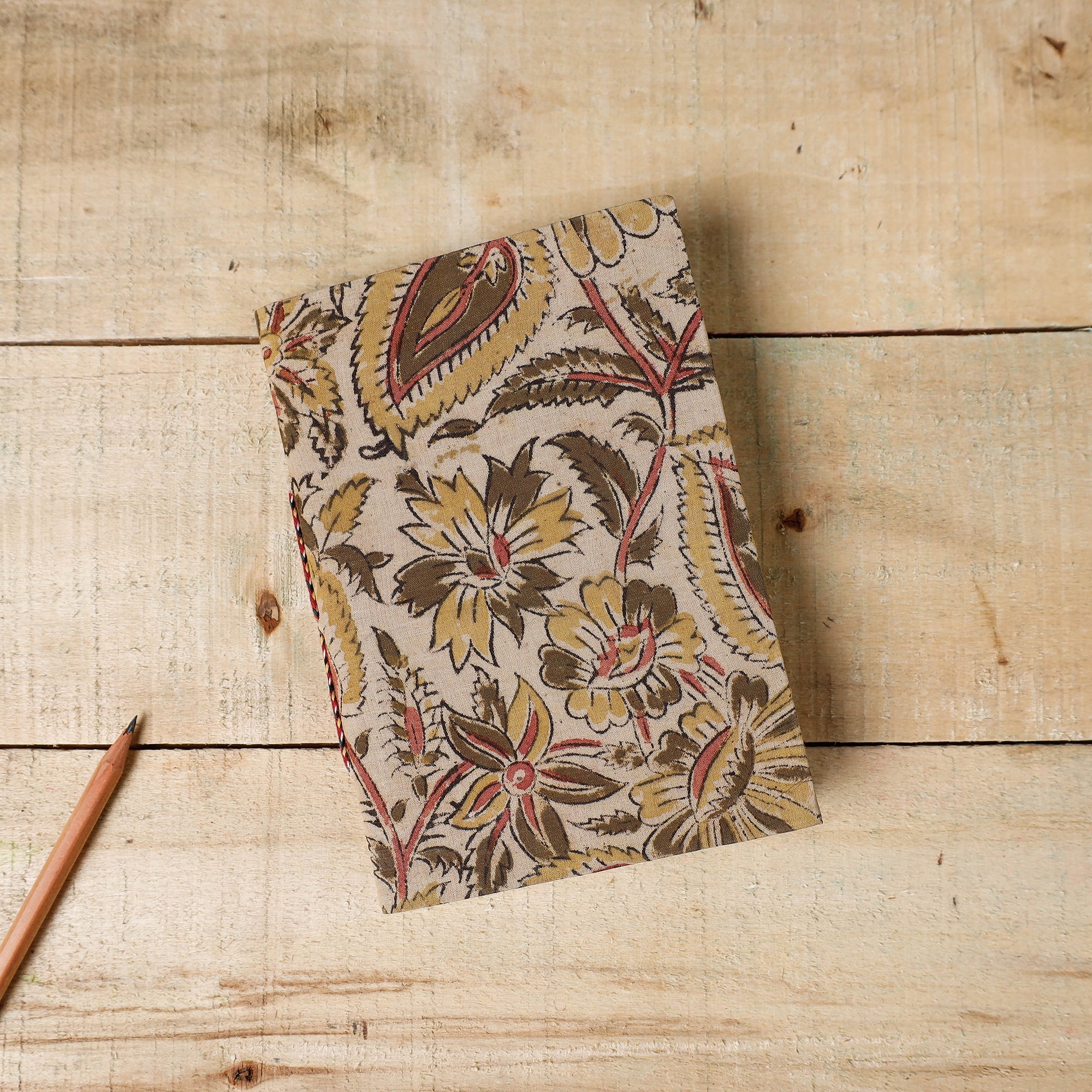 BINDAAS UNLIMITED Beige - Kalamkari Fabric Cover Handmade Paper Notebook (7 x 5 in)