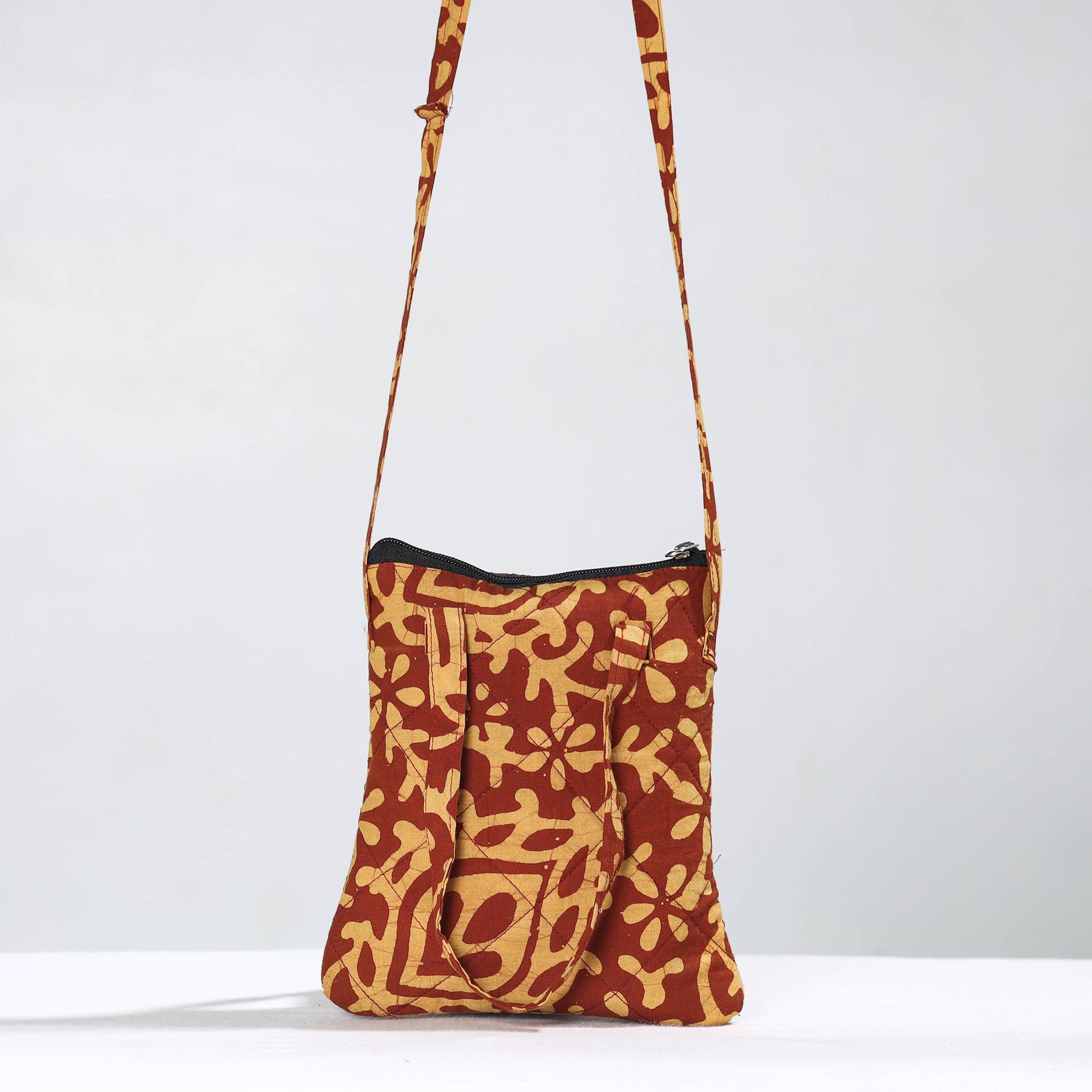 NOORI BAZAR Brown - Hand Batik Printed Quilted Cotton Sling Bag 28